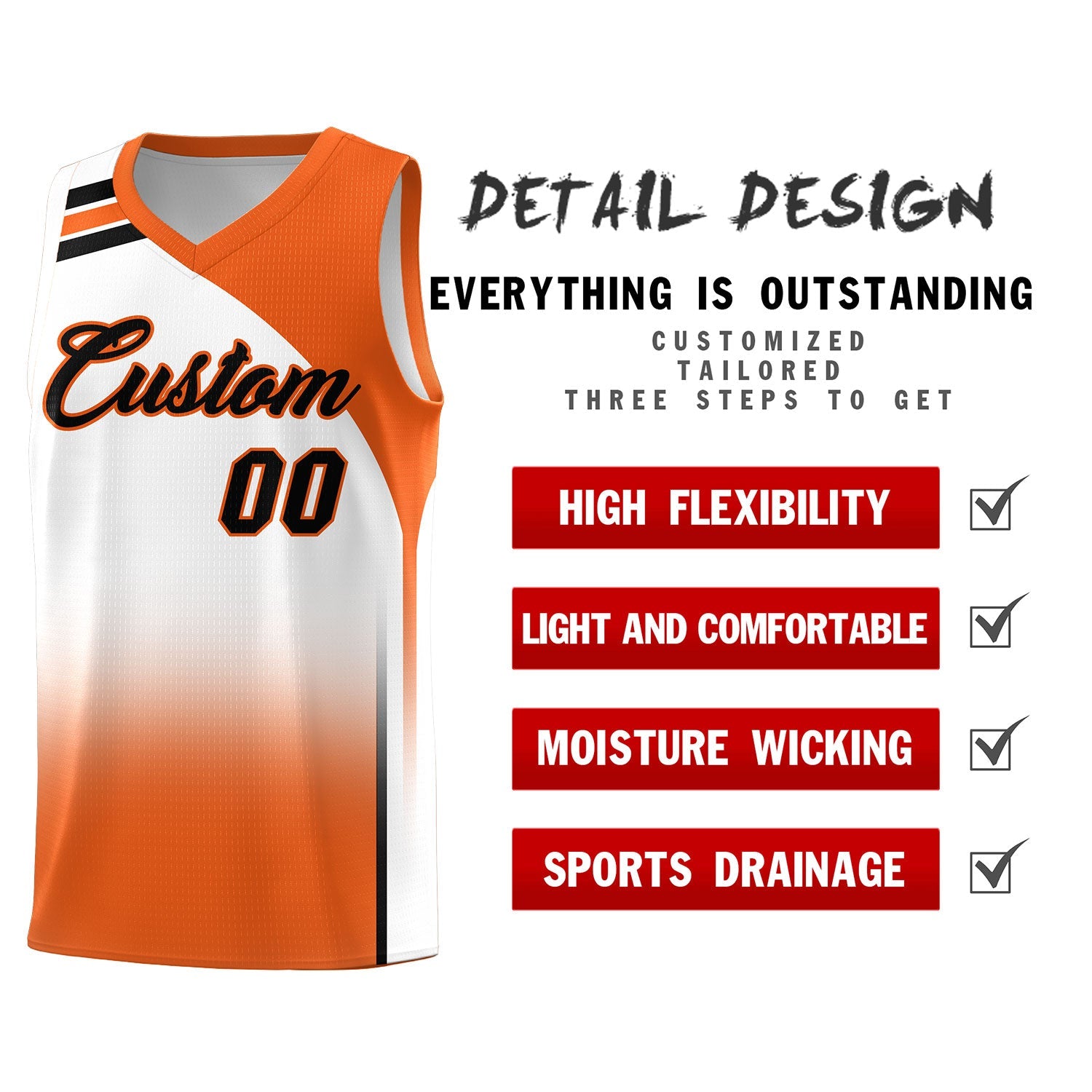 Custom White and Orange Gradient Fashion Sets Sports Uniform Basketball Jersey