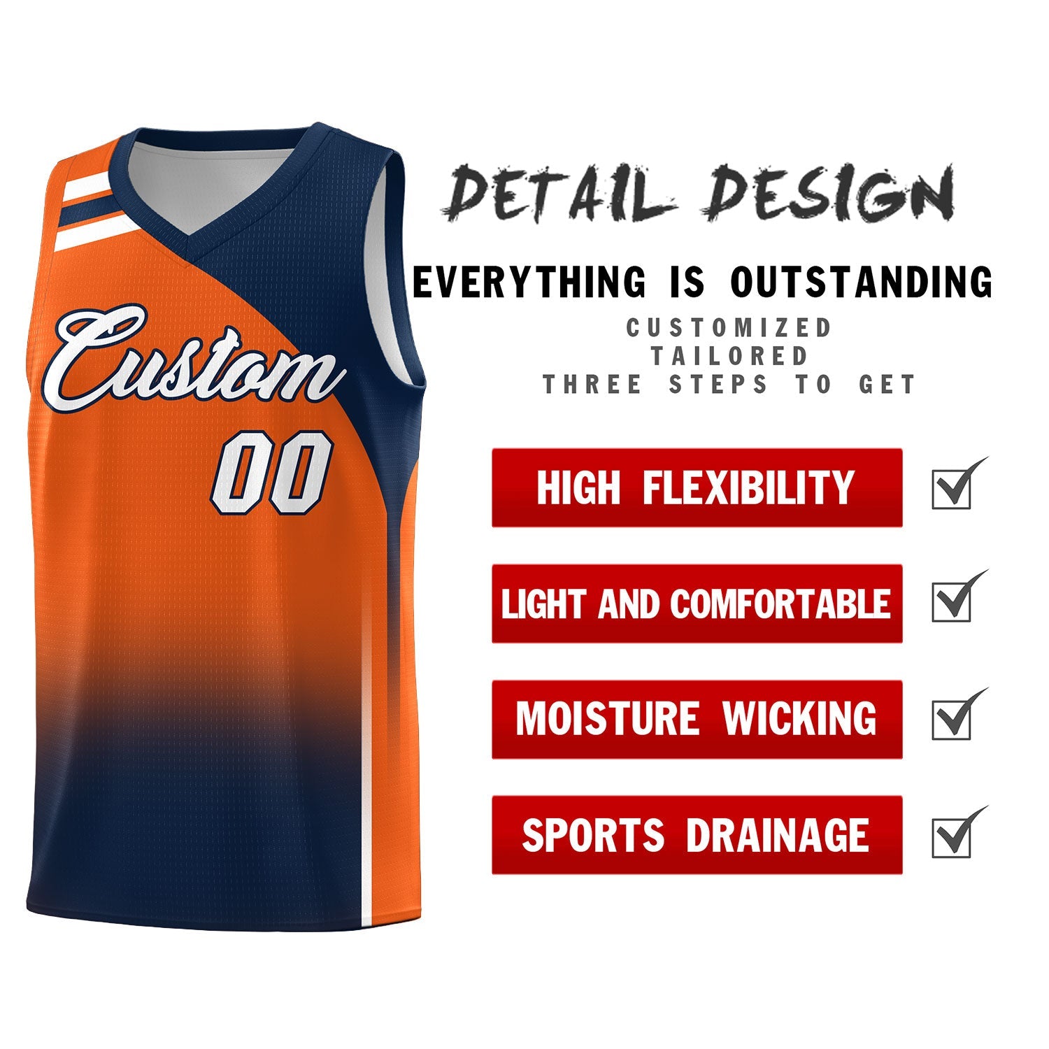 Custom Orange and Navy Gradient Fashion Sets Sports Uniform Basketball Jersey