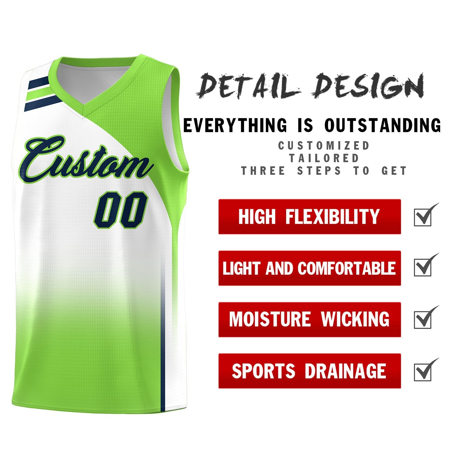 Custom White and Fluorescent Green Gradient Fashion Sets Sports Uniform Basketball Jersey