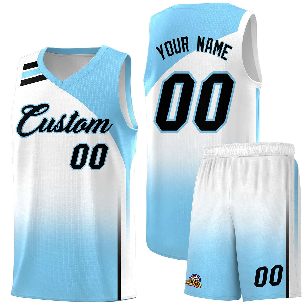 Custom Light Blue and White Gradient Fashion Sets Sports Uniform Basketball Jersey