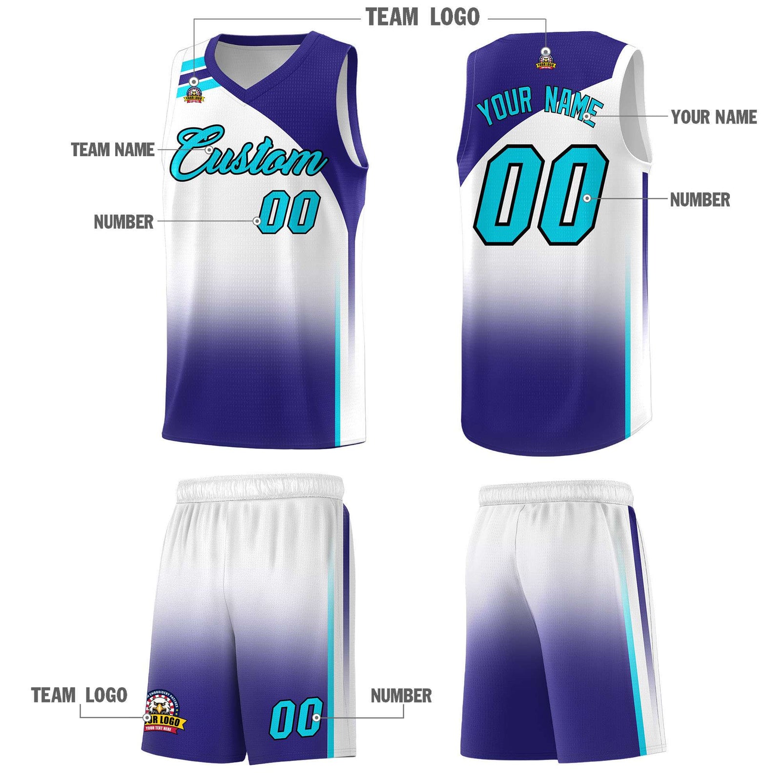 Custom White Royal Gradient Fashion Sets Sports Uniform Basketball Jersey