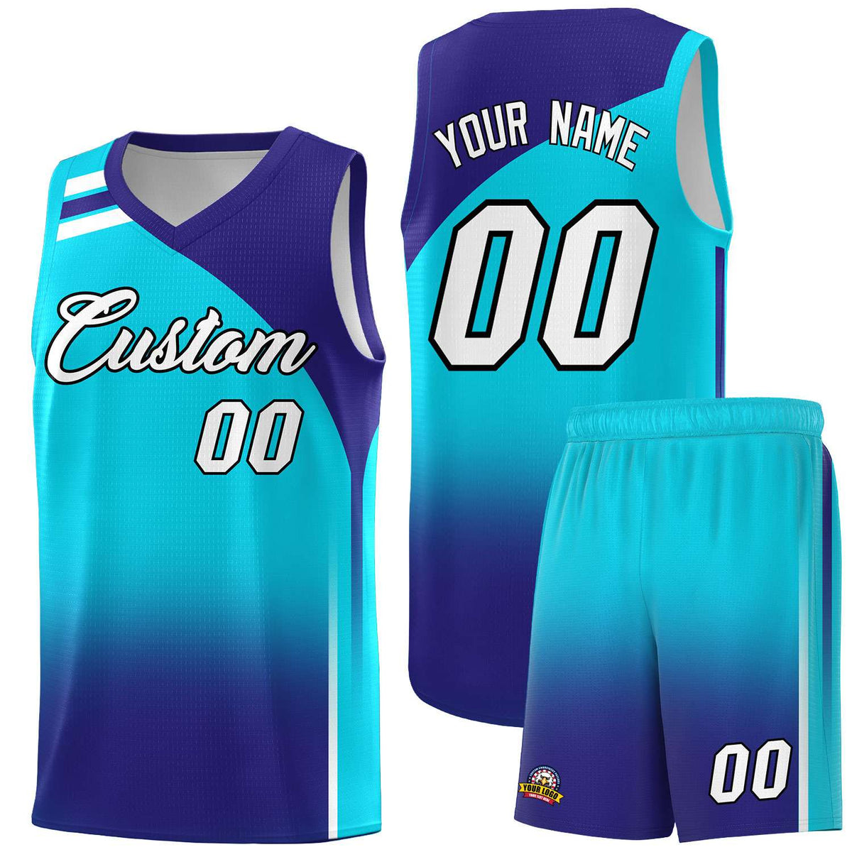 Custom Sky Blue and Royal Gradient Fashion Sets Sports Uniform Basketball Jersey