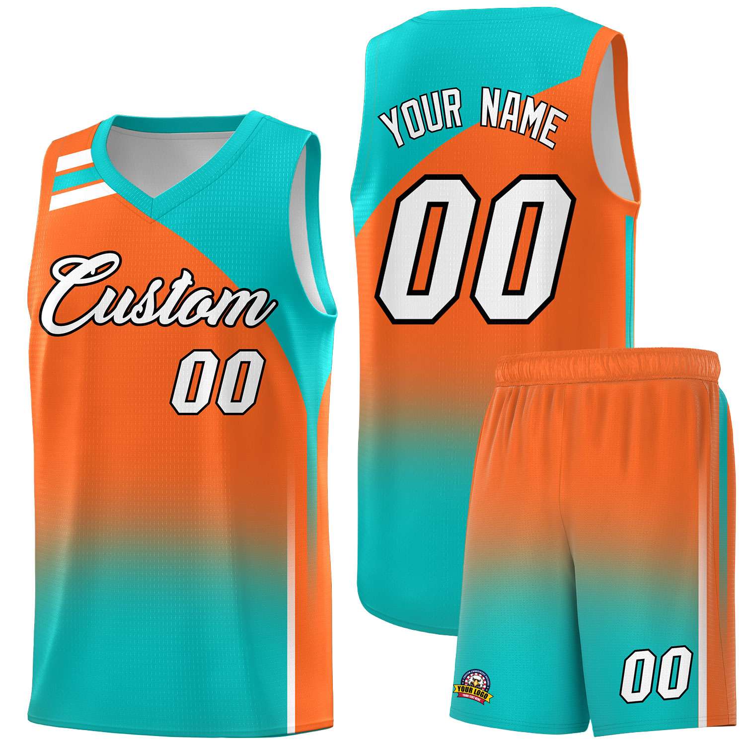 Custom Orange and Aqua Gradient Fashion Sets Sports Uniform Basketball Jersey