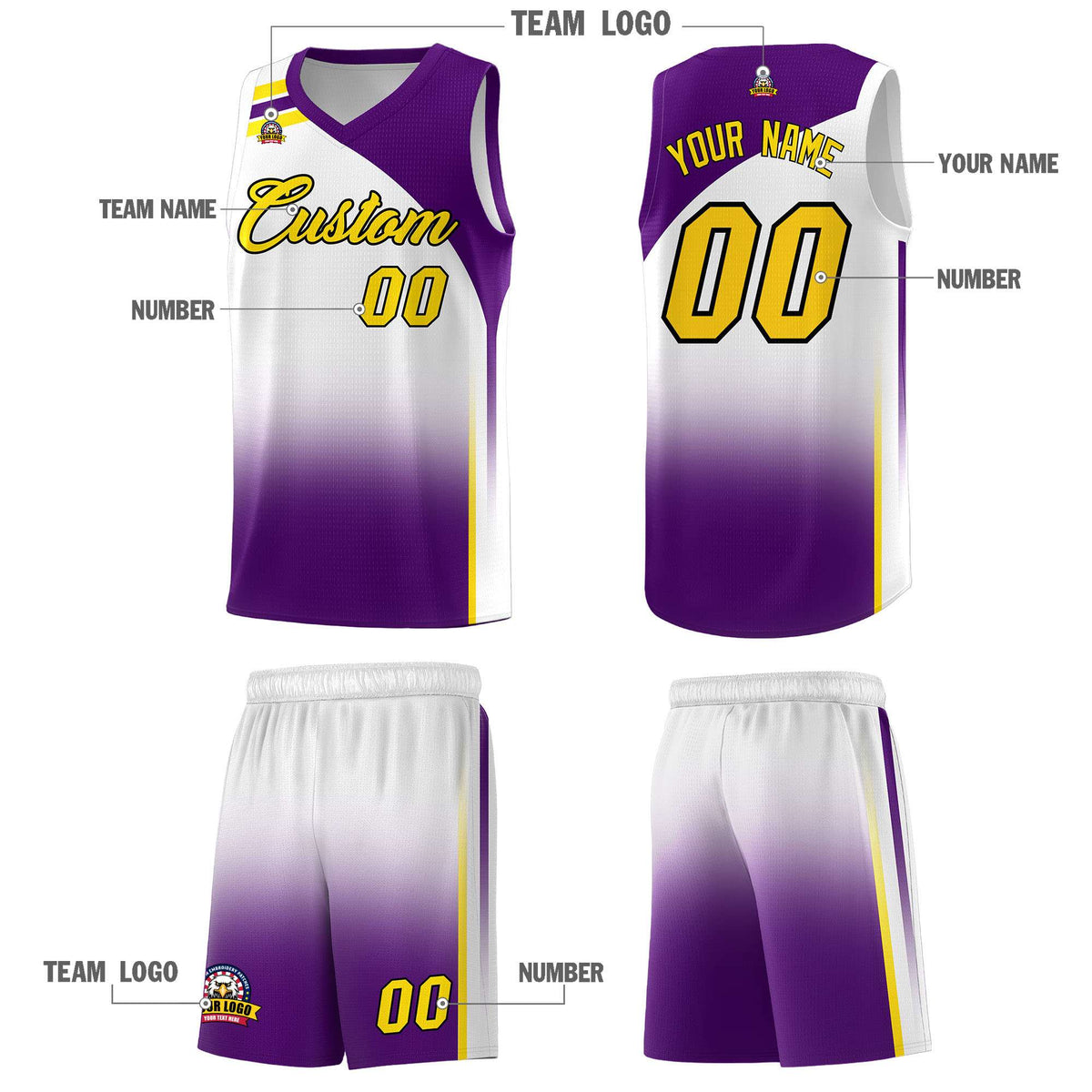 Custom White Purple Gradient Fashion Sets Sports Uniform Basketball Jersey