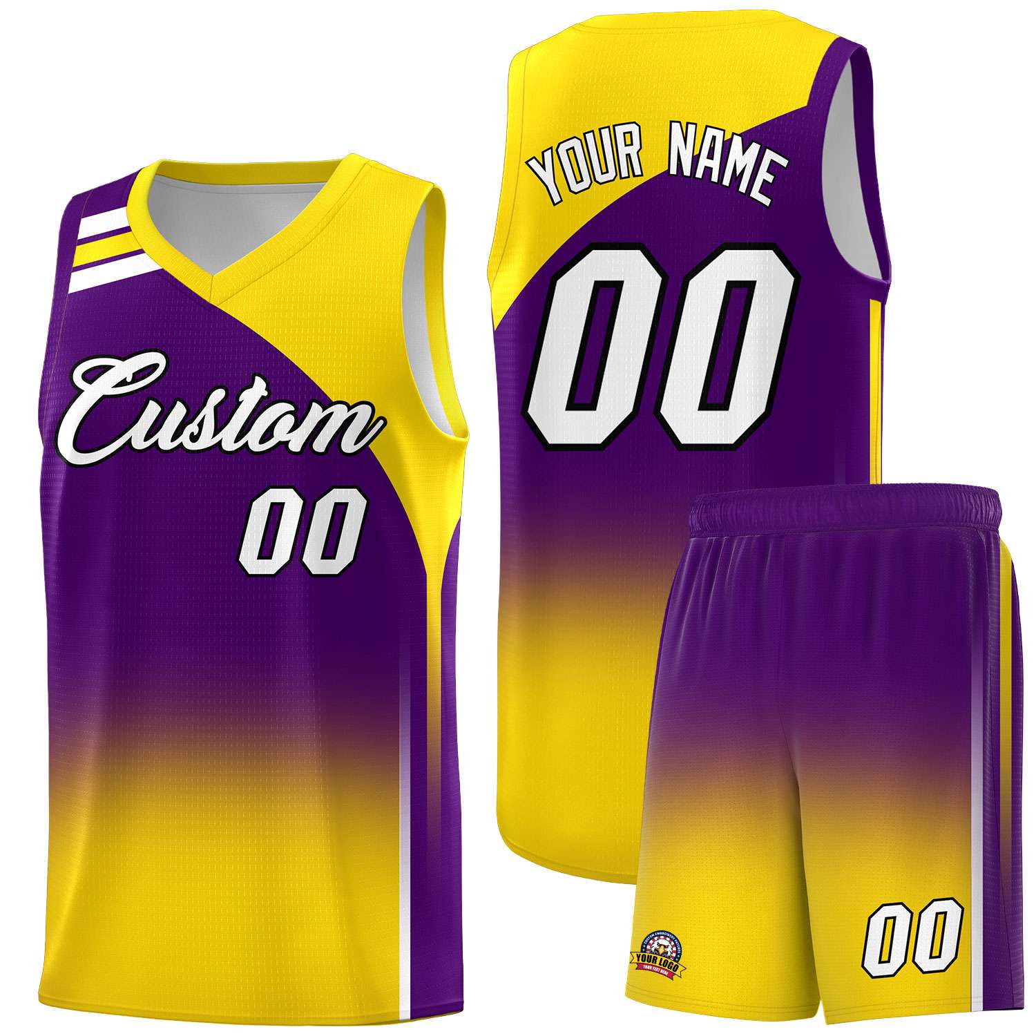 Custom Purple and Gold Gradient Fashion Sets Sports Uniform Basketball Jersey