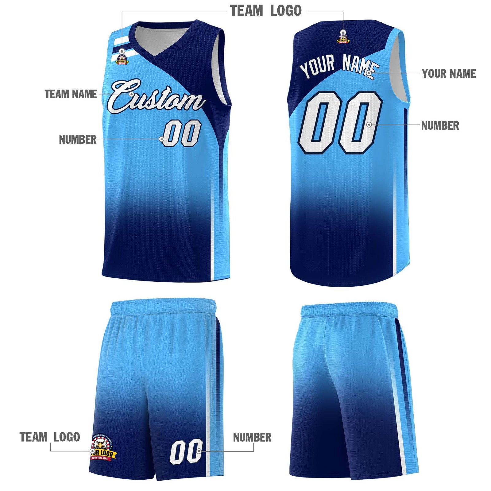 Custom Powder Blue Navy Gradient Fashion Sets Sports Uniform Basketball Jersey