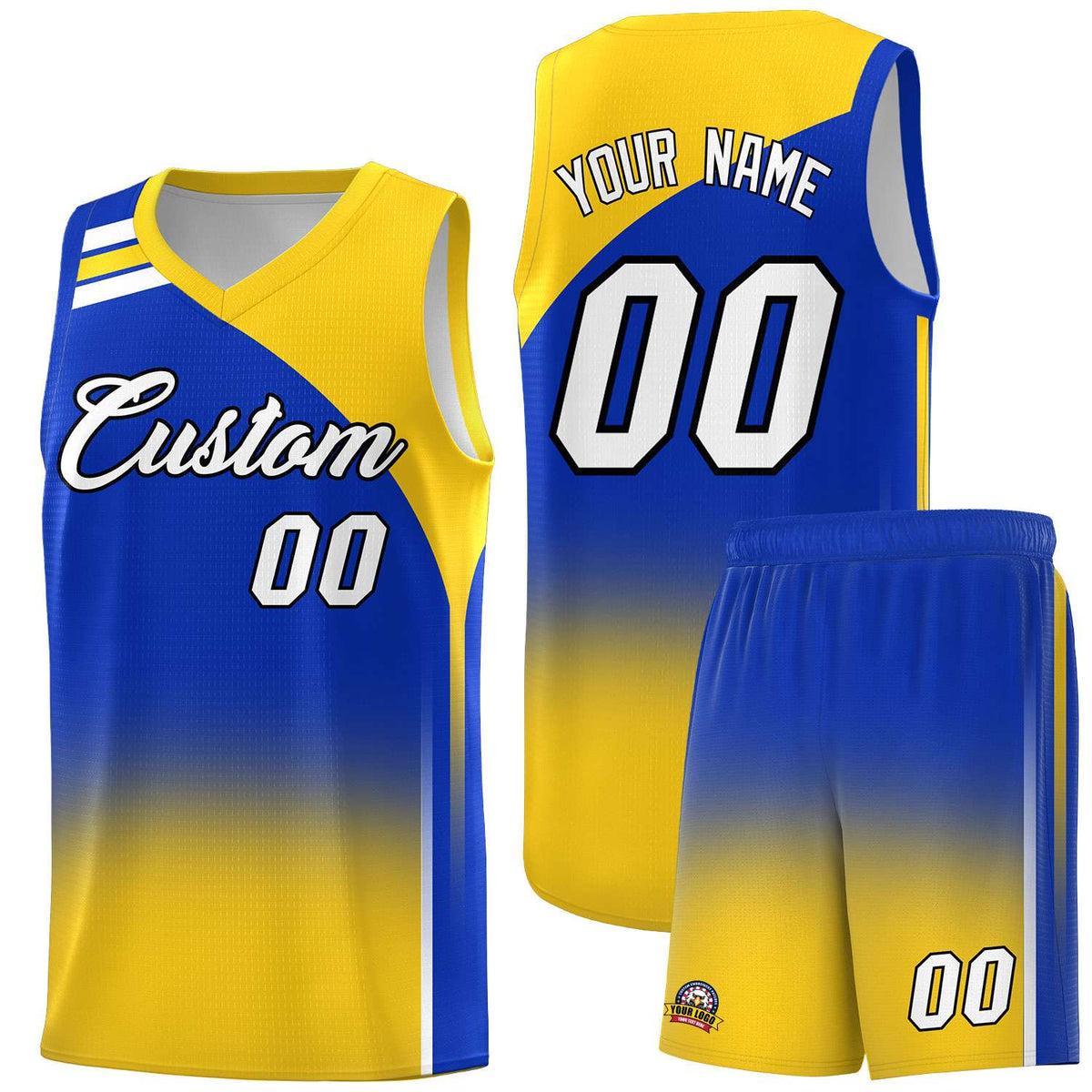 Custom Royal and Gold Gradient Fashion Sets Sports Uniform Basketball Jersey