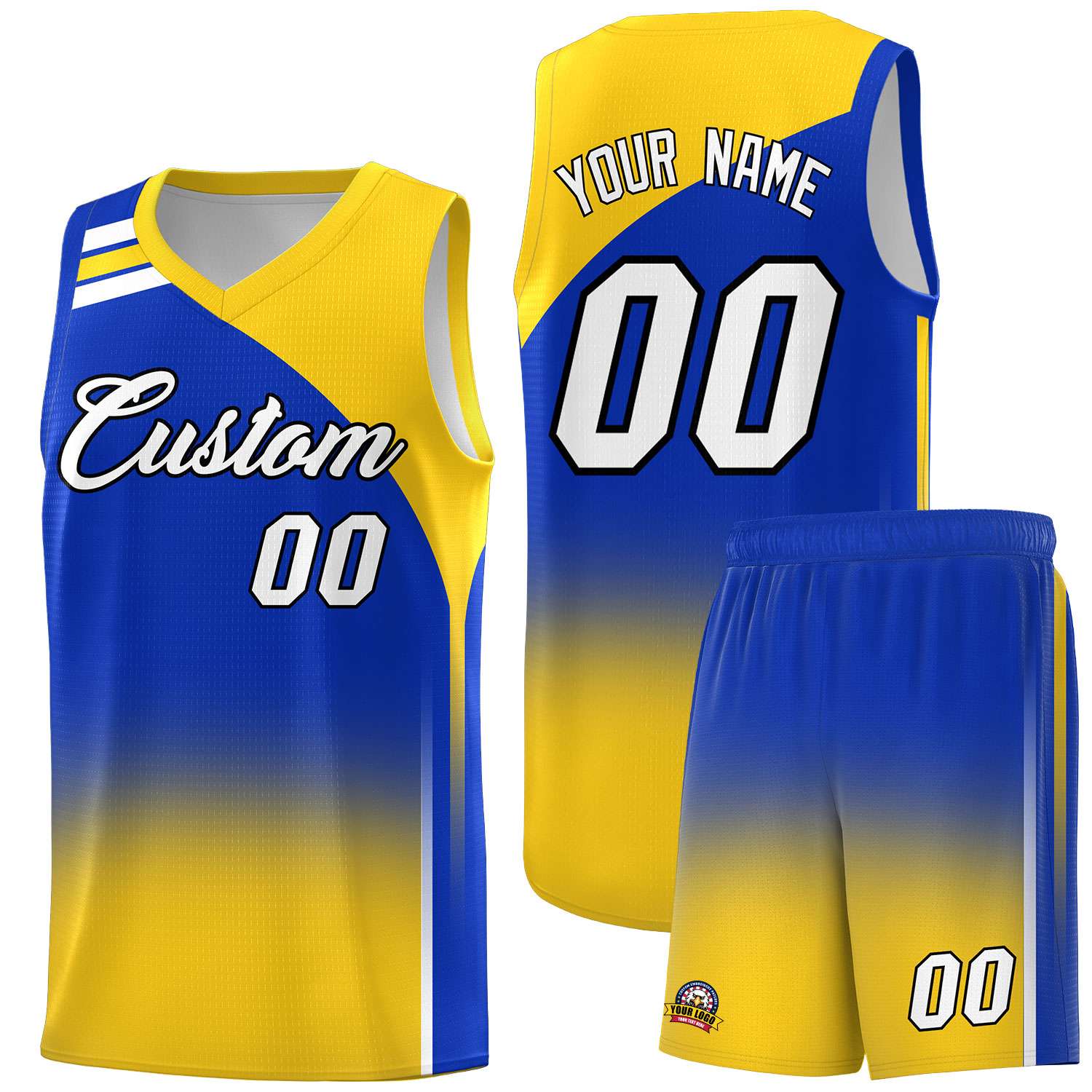 Custom Royal and Gold Gradient Fashion Sets Sports Uniform Basketball Jersey