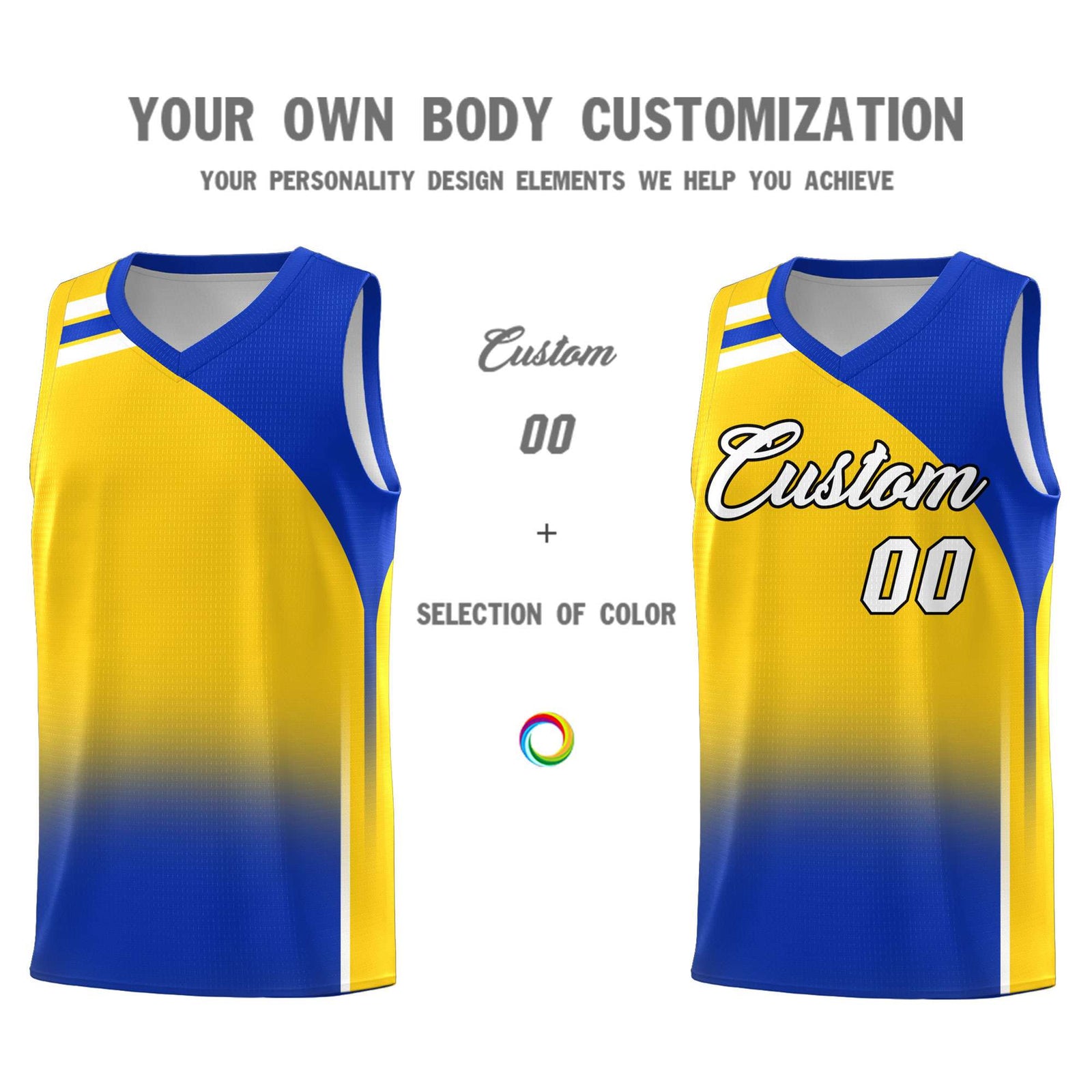 Custom Gold Royal Gradient Fashion Sets Sports Uniform Basketball Jersey