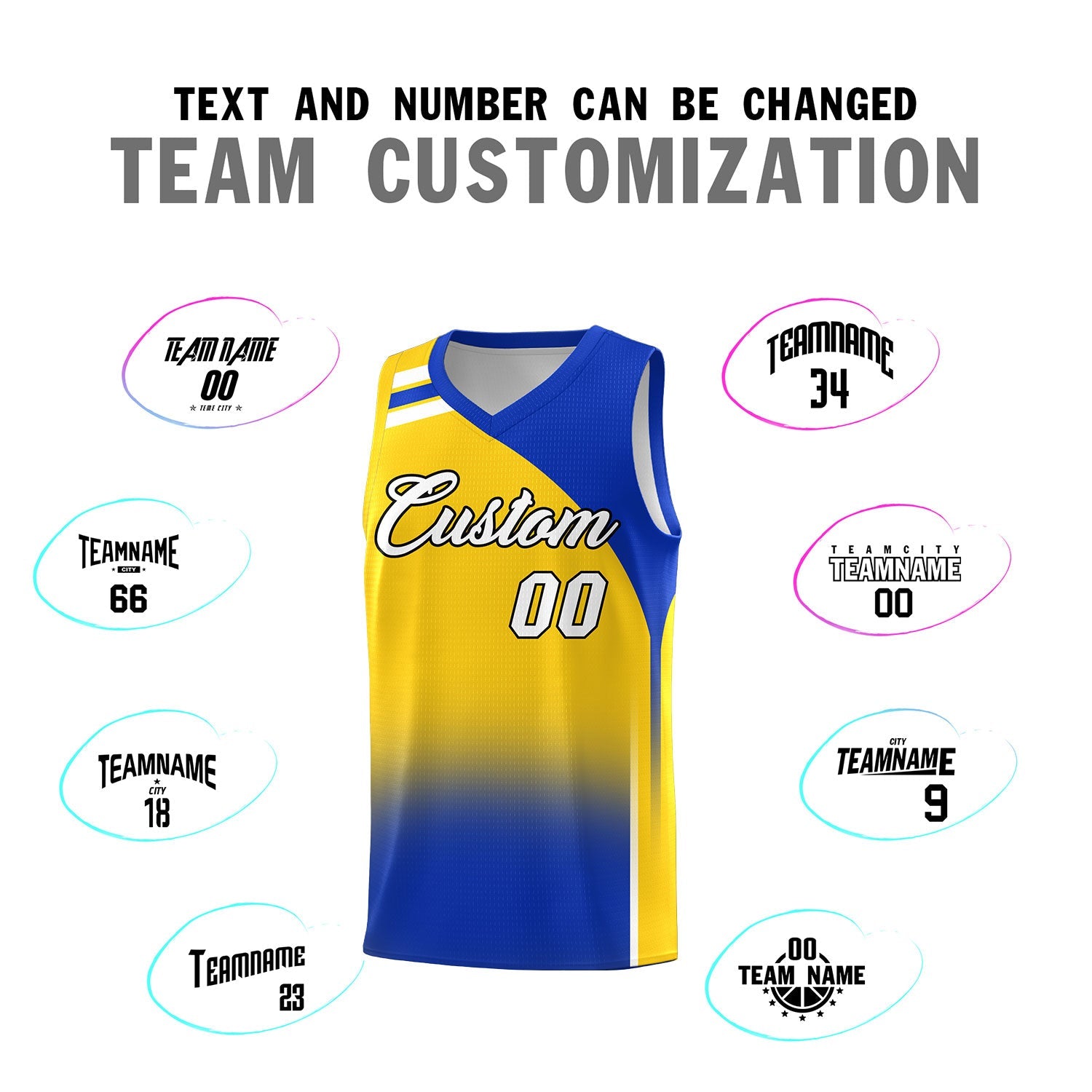 Custom Gold Royal Gradient Fashion Sets Sports Uniform Basketball Jersey