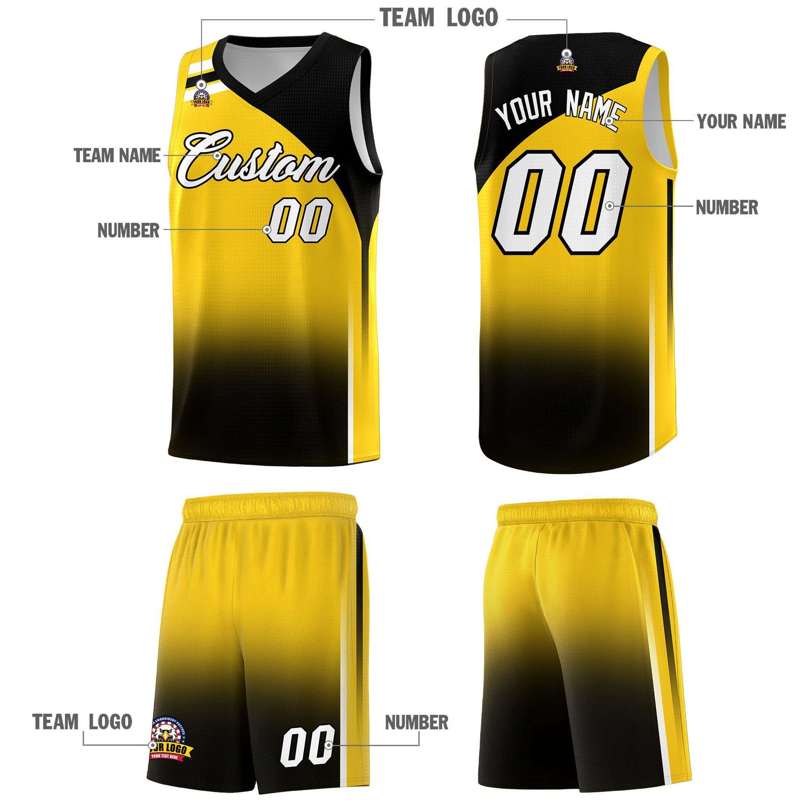 Custom Gold Black Gradient Fashion Sets Sports Uniform Basketball Jersey