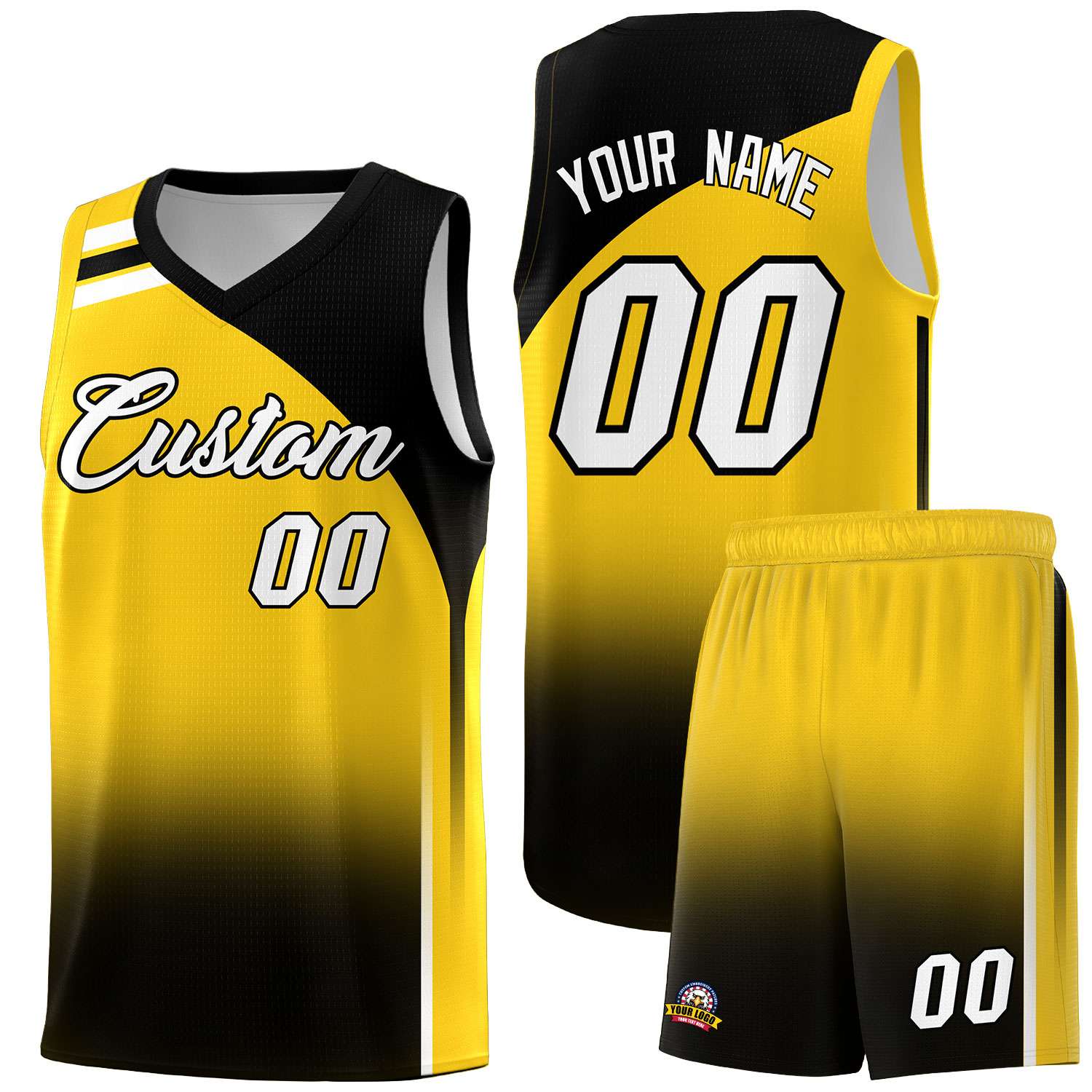 Custom Gold and Black Gradient Fashion Sets Sports Uniform Basketball Jersey