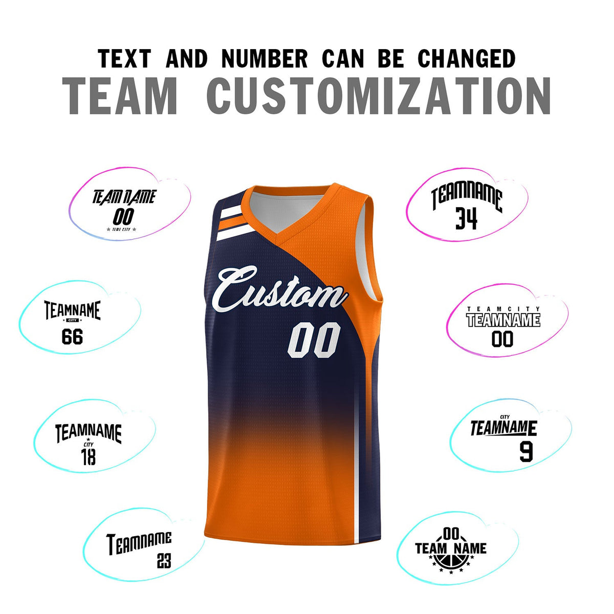 Custom Navy Orange Gradient Fashion Sets Sports Uniform Basketball Jersey