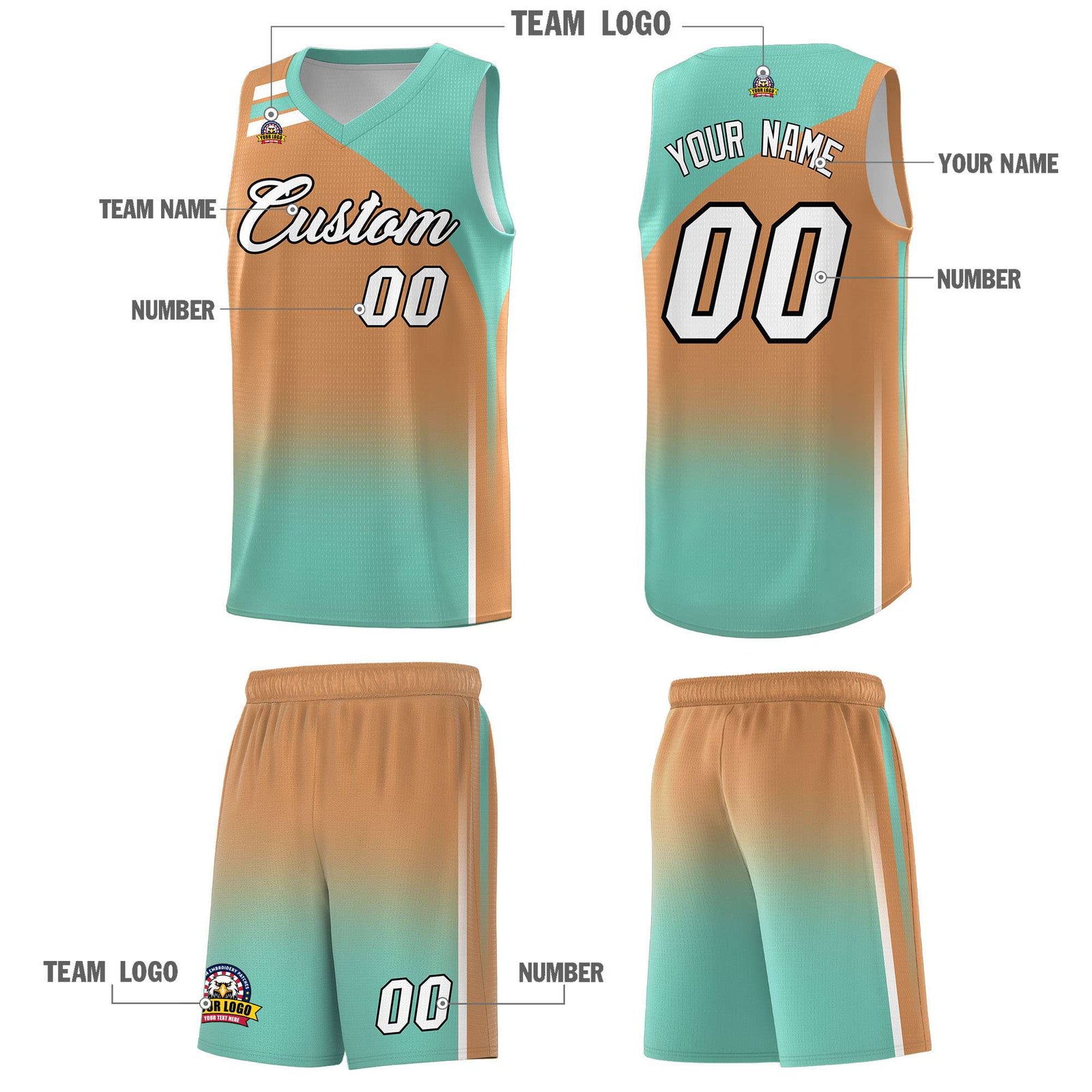 Custom Buckskin Brown Bright Green Gradient Fashion Sets Sports Uniform Basketball Jersey