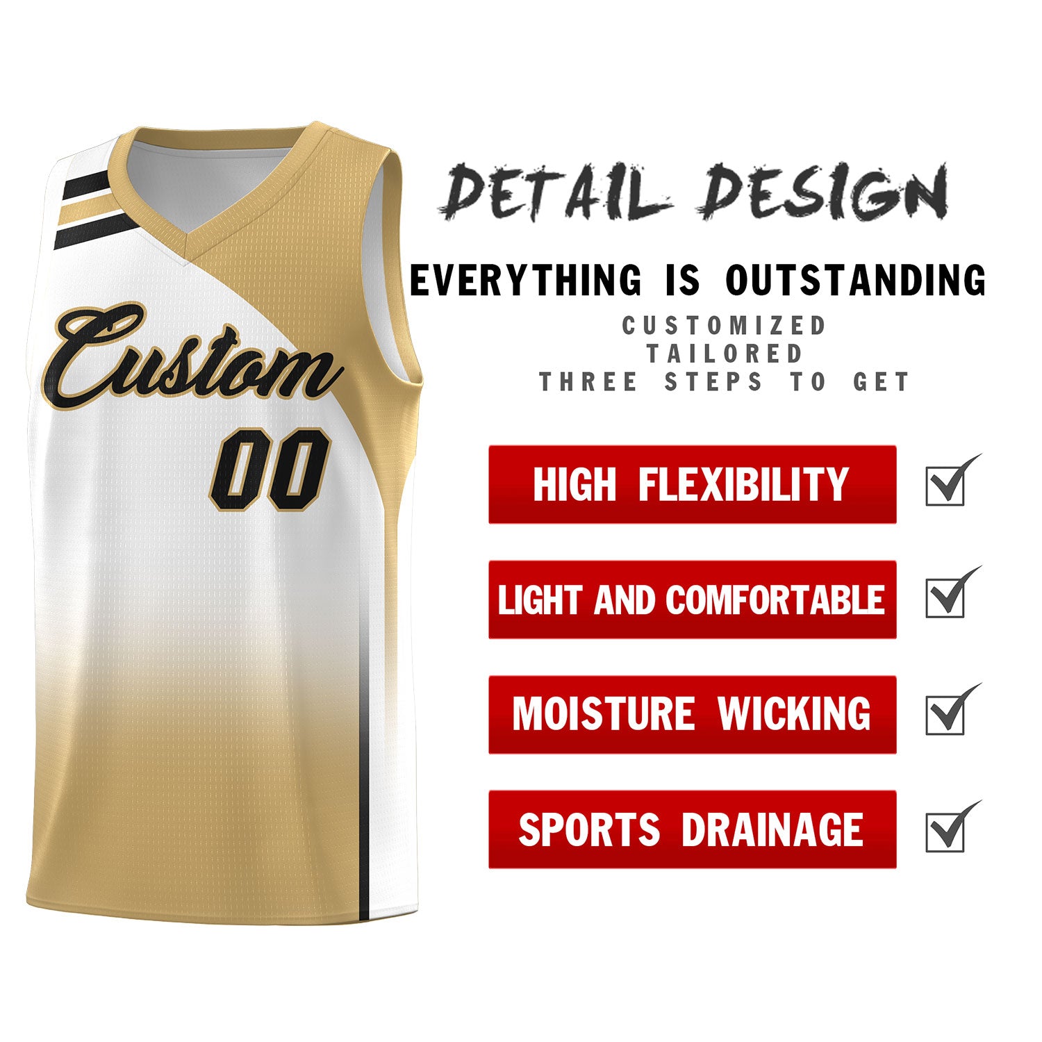Custom White and Old Gold Gradient Fashion Sets Sports Uniform Basketball Jersey