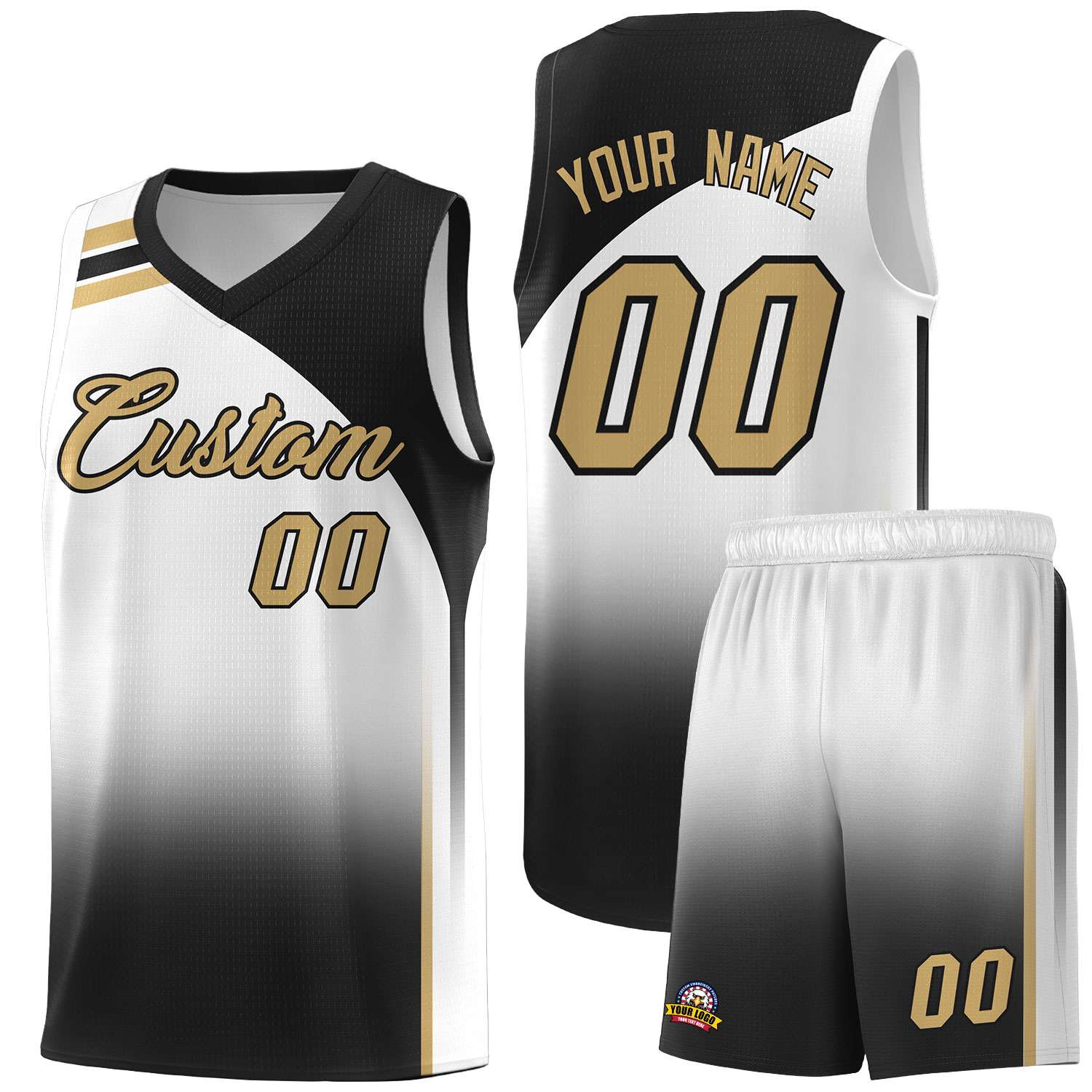 Custom White and Black Gradient Fashion Sets Sports Uniform Basketball Jersey