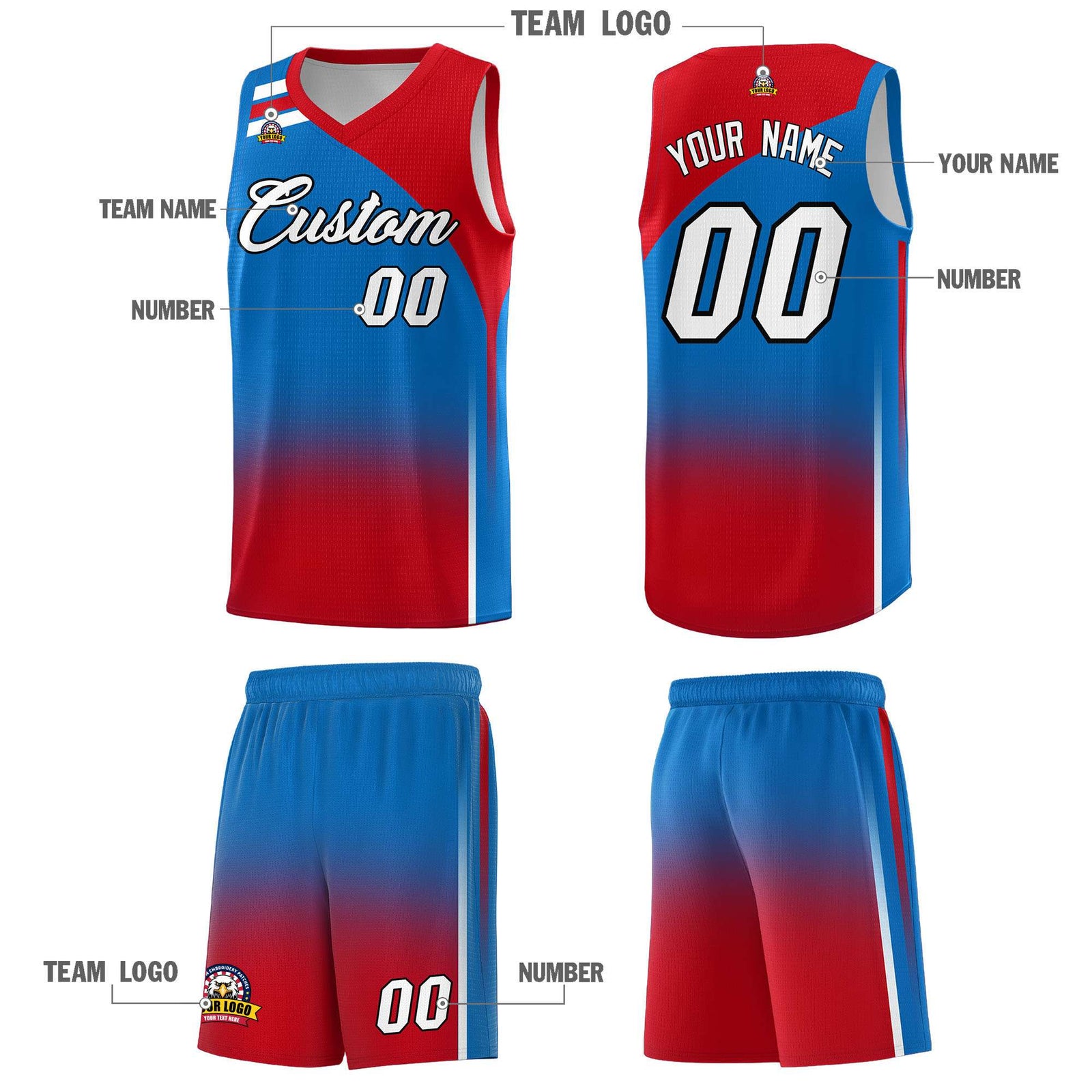 Custom Royal Red Gradient Fashion Sets Sports Uniform Basketball Jersey