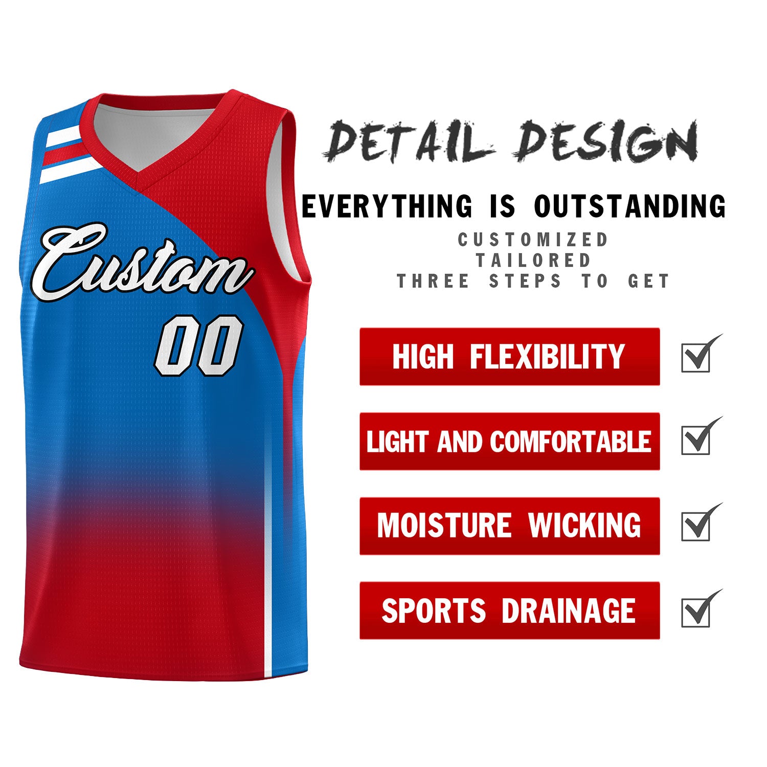 Custom Royal and Red Gradient Fashion Sets Sports Uniform Basketball Jersey