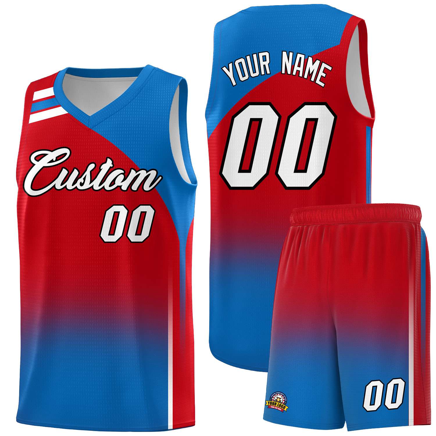Custom Red and Royal Gradient Fashion Sets Sports Uniform Basketball Jersey