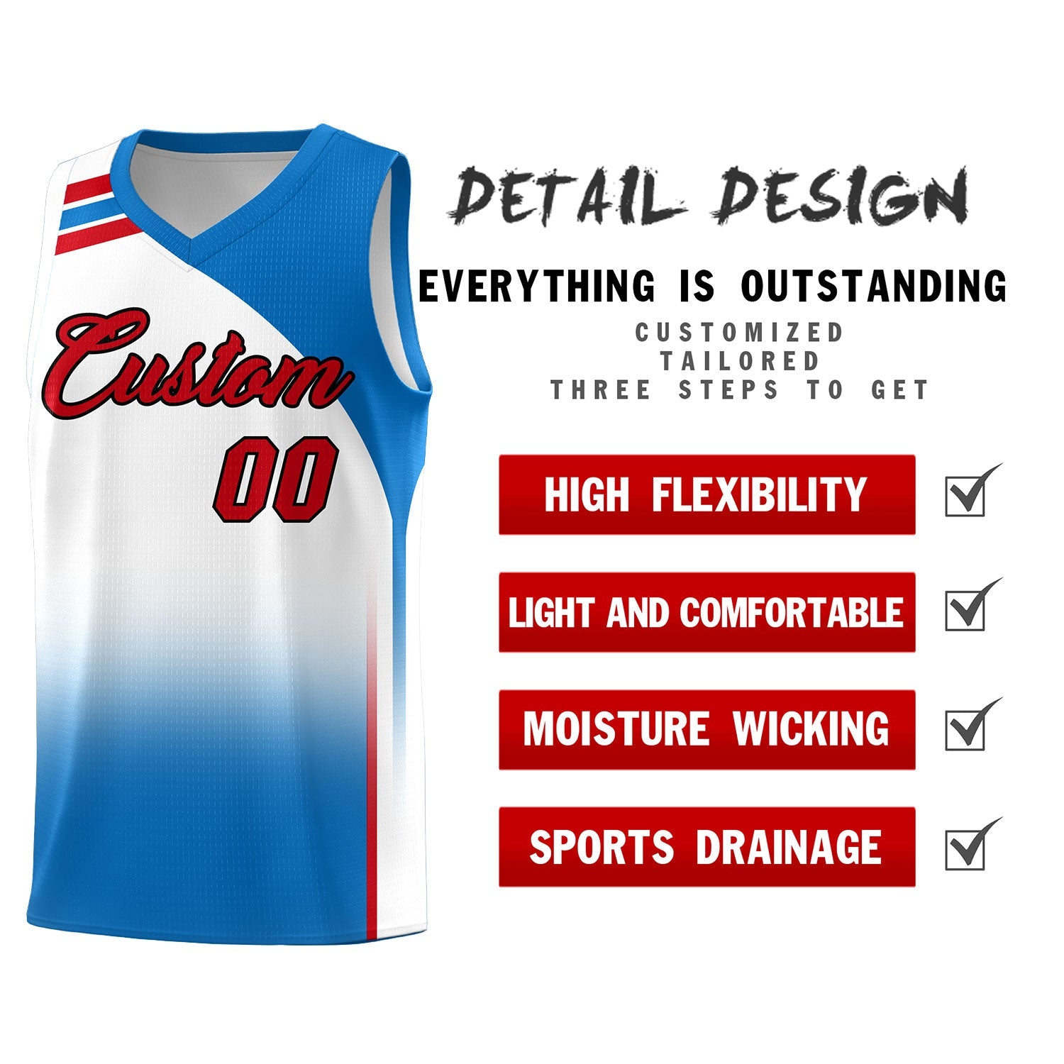 Custom White and Royal Gradient Fashion Sets Sports Uniform Basketball Jersey