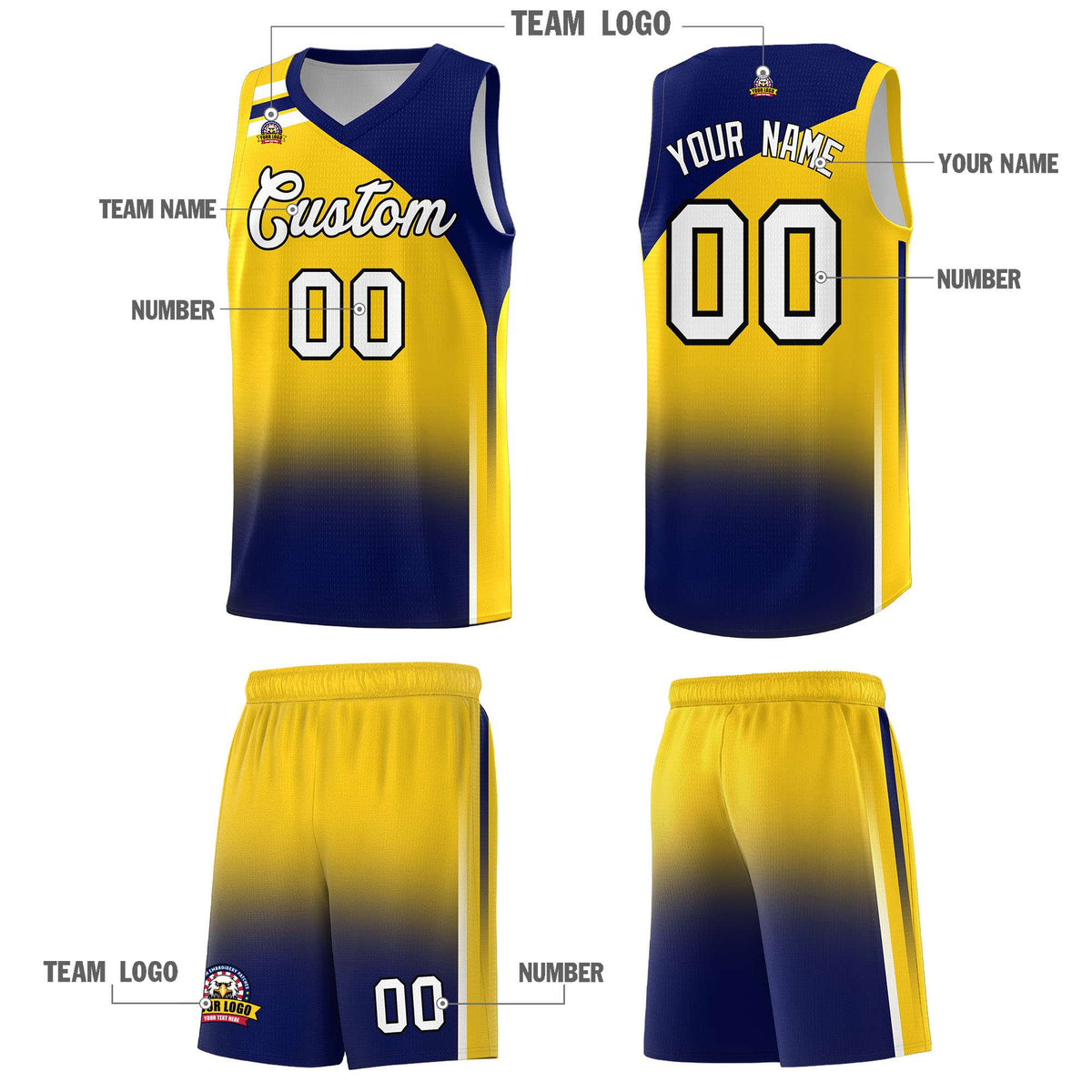 Custom Gold Navy Gradient Fashion Sets Sports Uniform Basketball Jersey