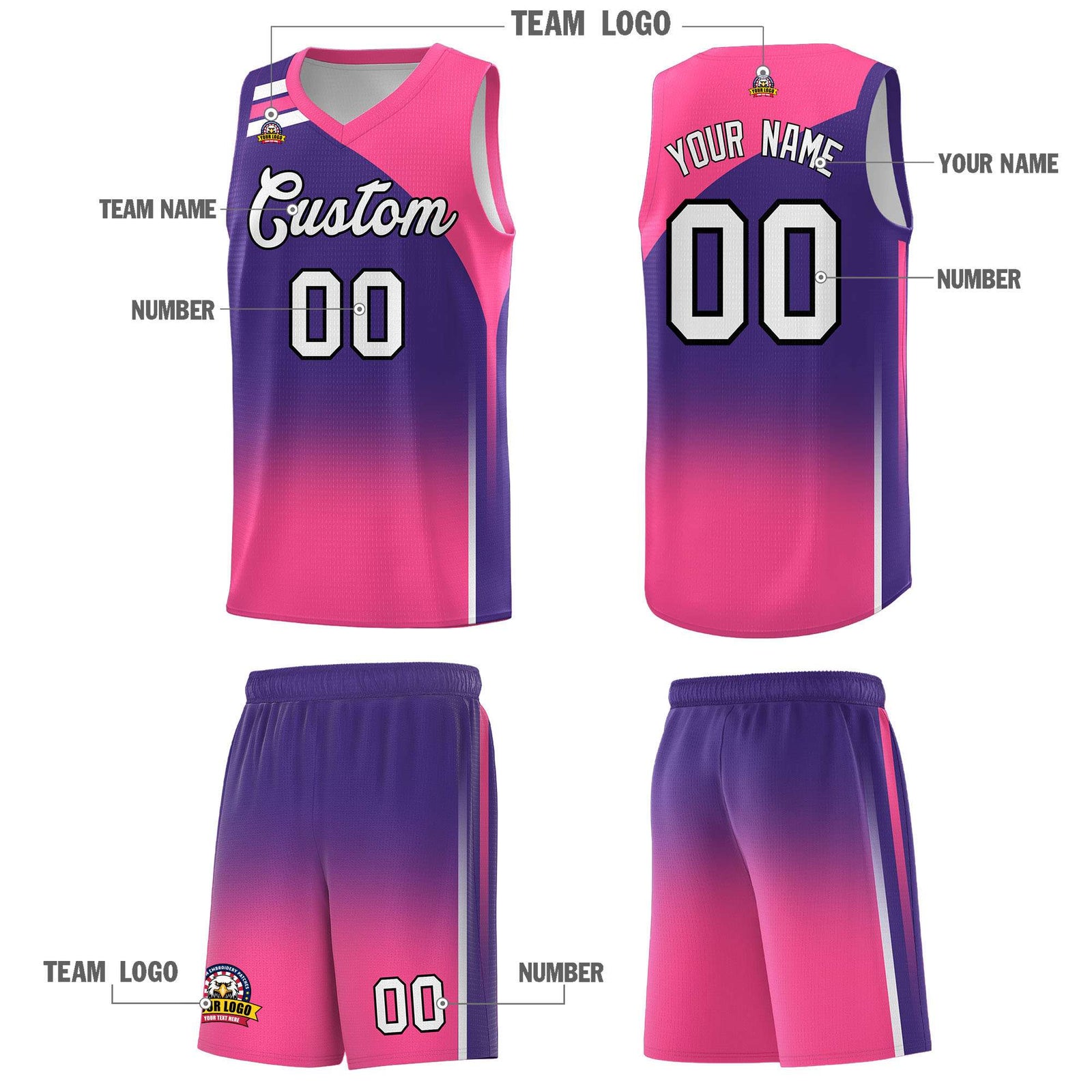 Custom Purple Pink Gradient Fashion Sets Sports Uniform Basketball Jersey