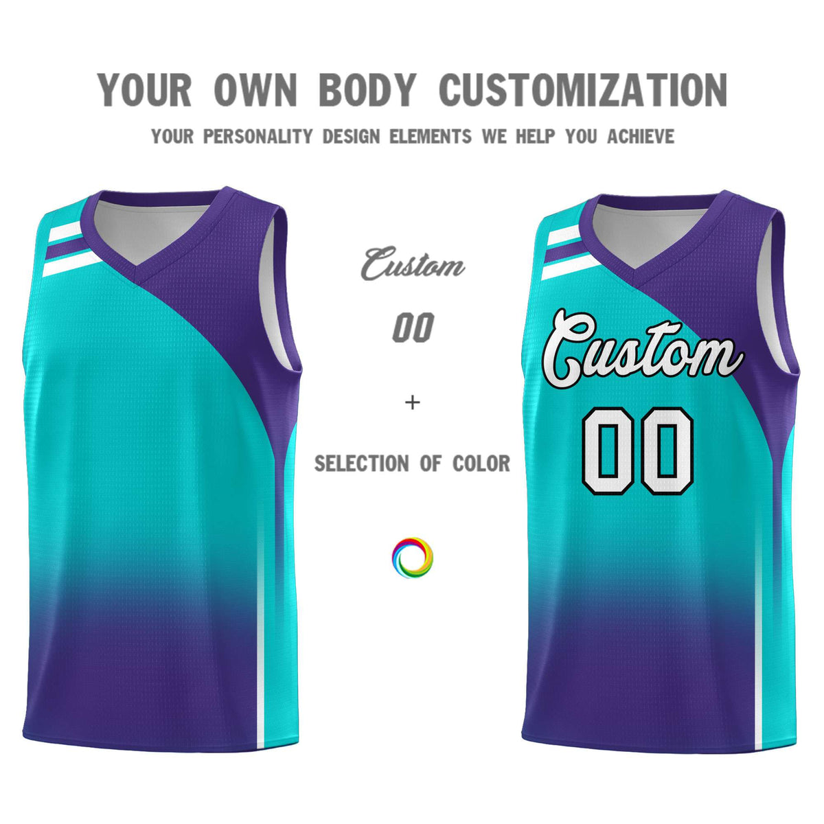 Custom Aqua Purple Gradient Fashion Sets Sports Uniform Basketball Jersey
