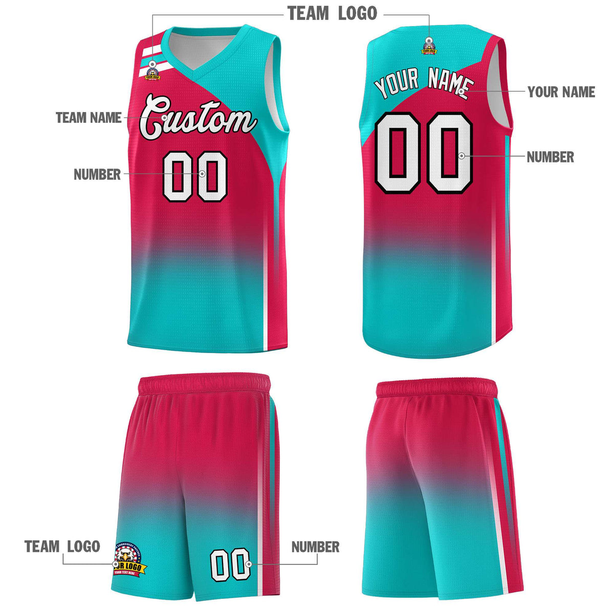 Custom Red Aqua Gradient Fashion Sets Sports Uniform Basketball Jersey