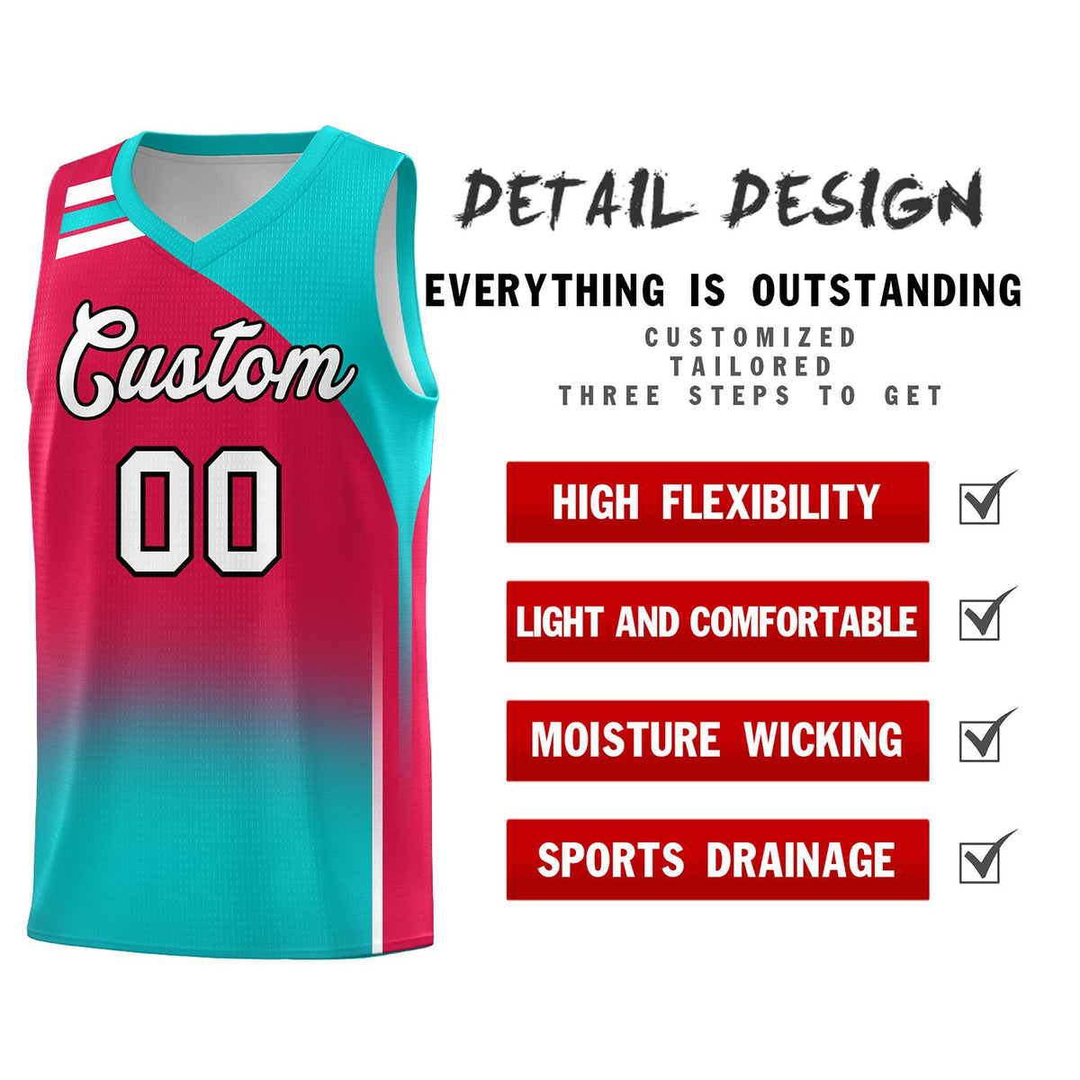 Custom Red Aqua Gradient Fashion Sets Sports Uniform Basketball Jersey