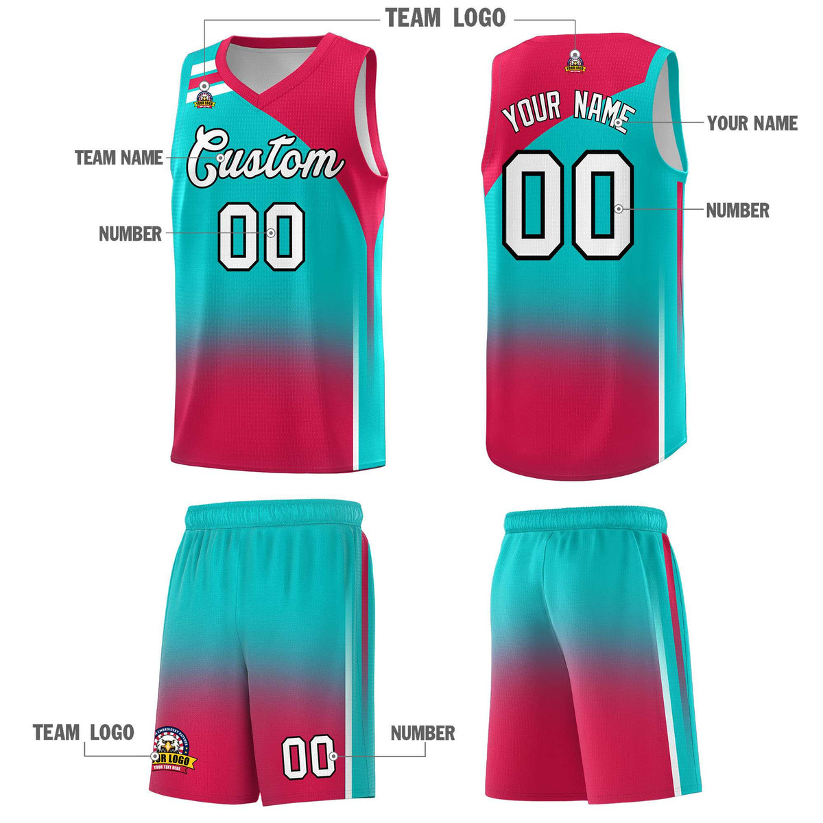 Custom Aqua Red Gradient Fashion Sets Sports Uniform Basketball Jersey