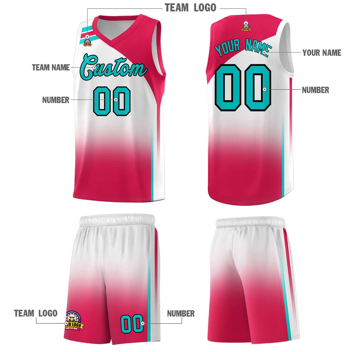 Custom White Red Gradient Fashion Sets Sports Uniform Basketball Jersey
