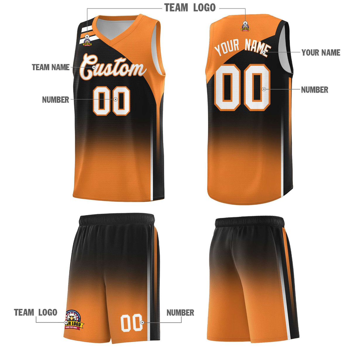 Custom Black Gold Orange Gradient Fashion Sets Sports Uniform Basketball Jersey
