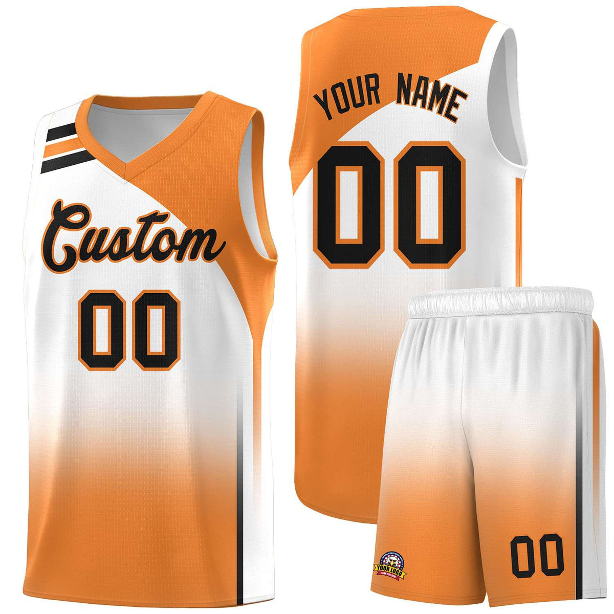 Custom White Gold Orange Gradient Fashion Sets Sports Uniform Basketball Jersey