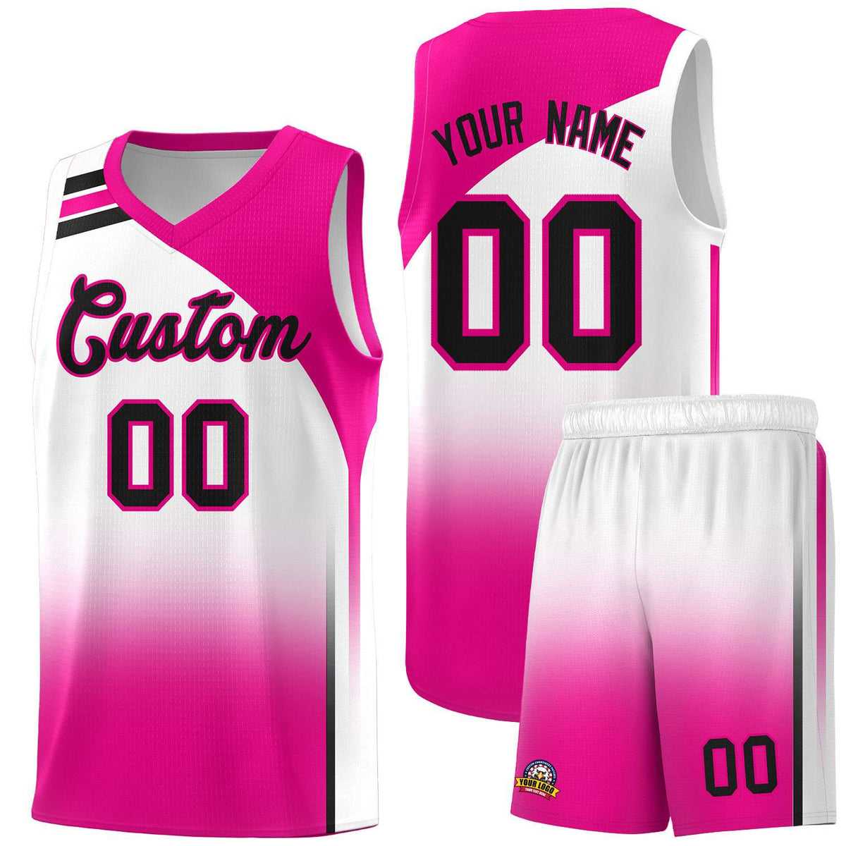 Custom White Pink Gradient Fashion Sets Sports Uniform Basketball Jersey
