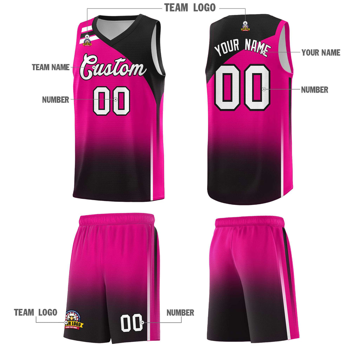 Custom Pink Black Gradient Fashion Sets Sports Uniform Basketball Jersey