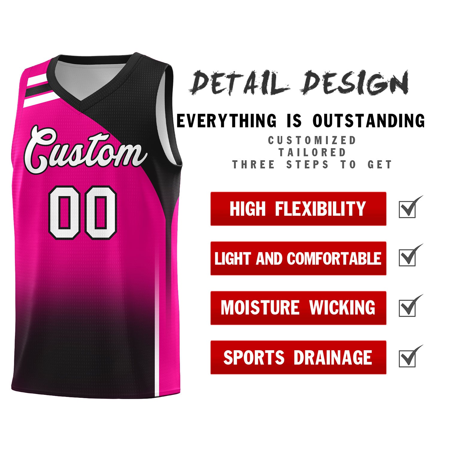 Custom Pink Black Gradient Fashion Sets Sports Uniform Basketball Jersey