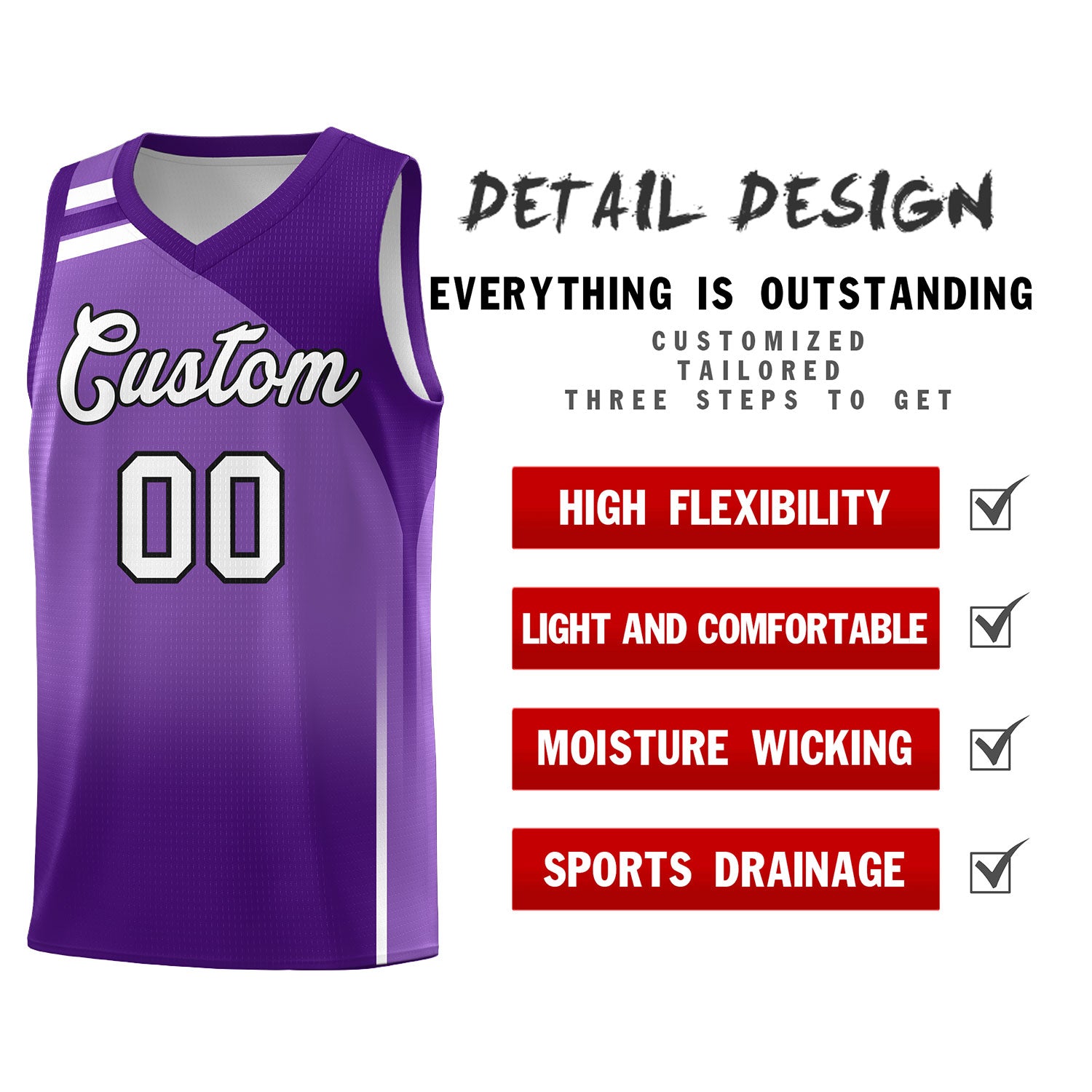 Custom Purple Purple Gradient Fashion Sets Sports Uniform Basketball Jersey