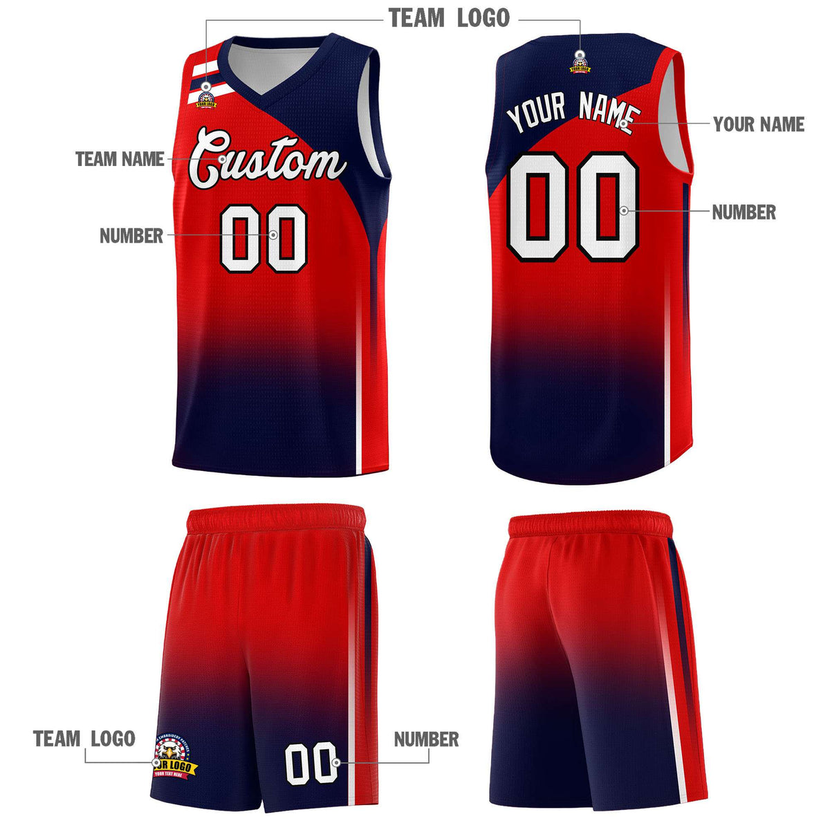Custom Red Navy Gradient Fashion Sets Sports Uniform Basketball Jersey