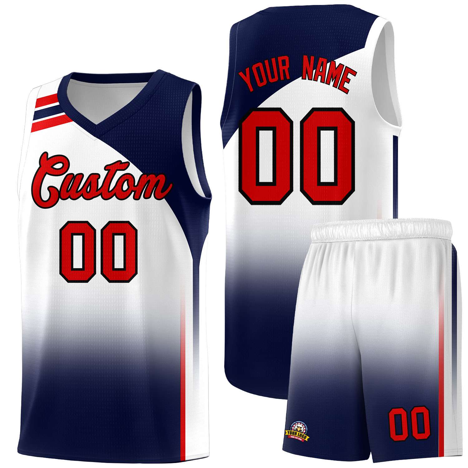 Custom White Navy Gradient Fashion Sets Sports Uniform Basketball Jersey