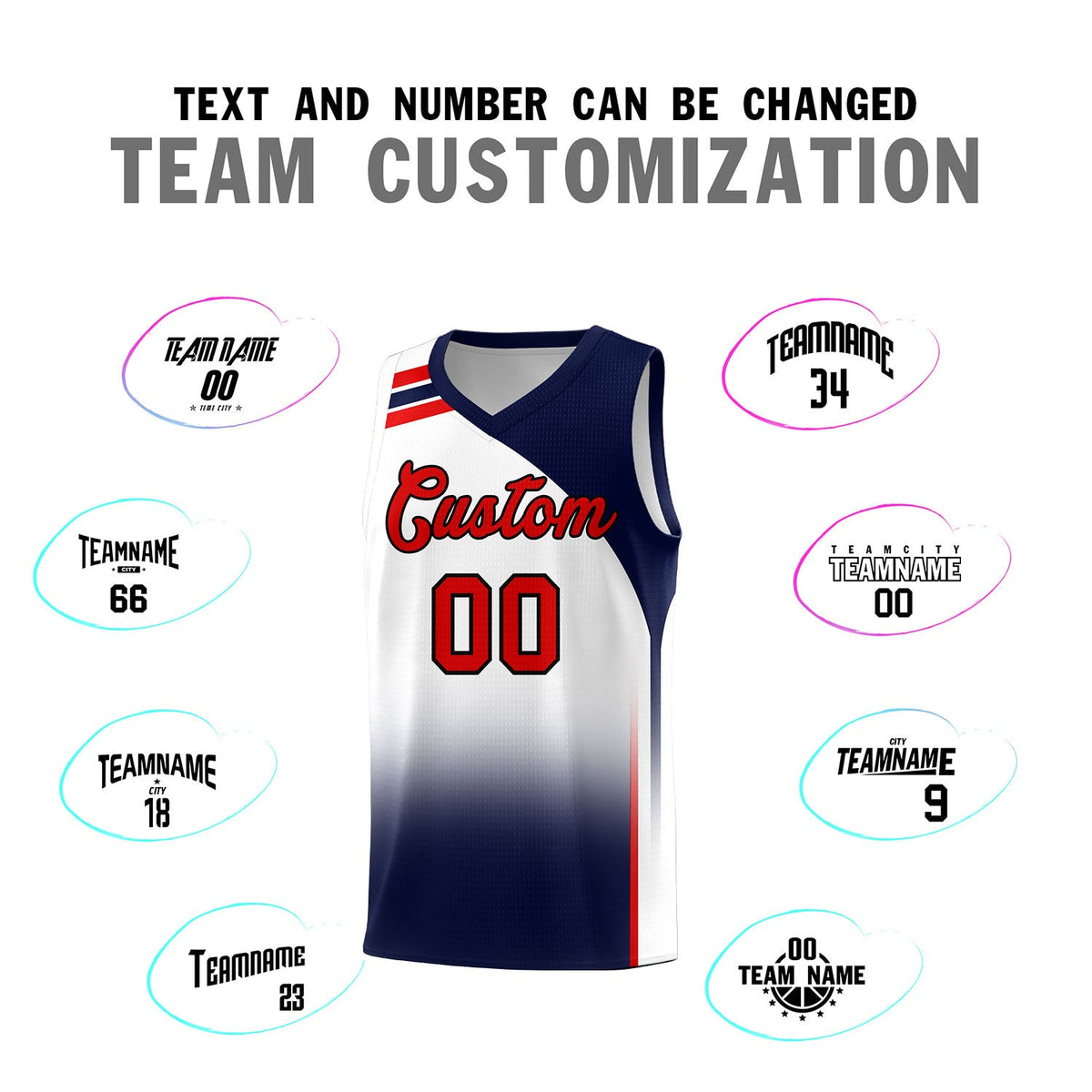 Custom White Navy Gradient Fashion Sets Sports Uniform Basketball Jersey