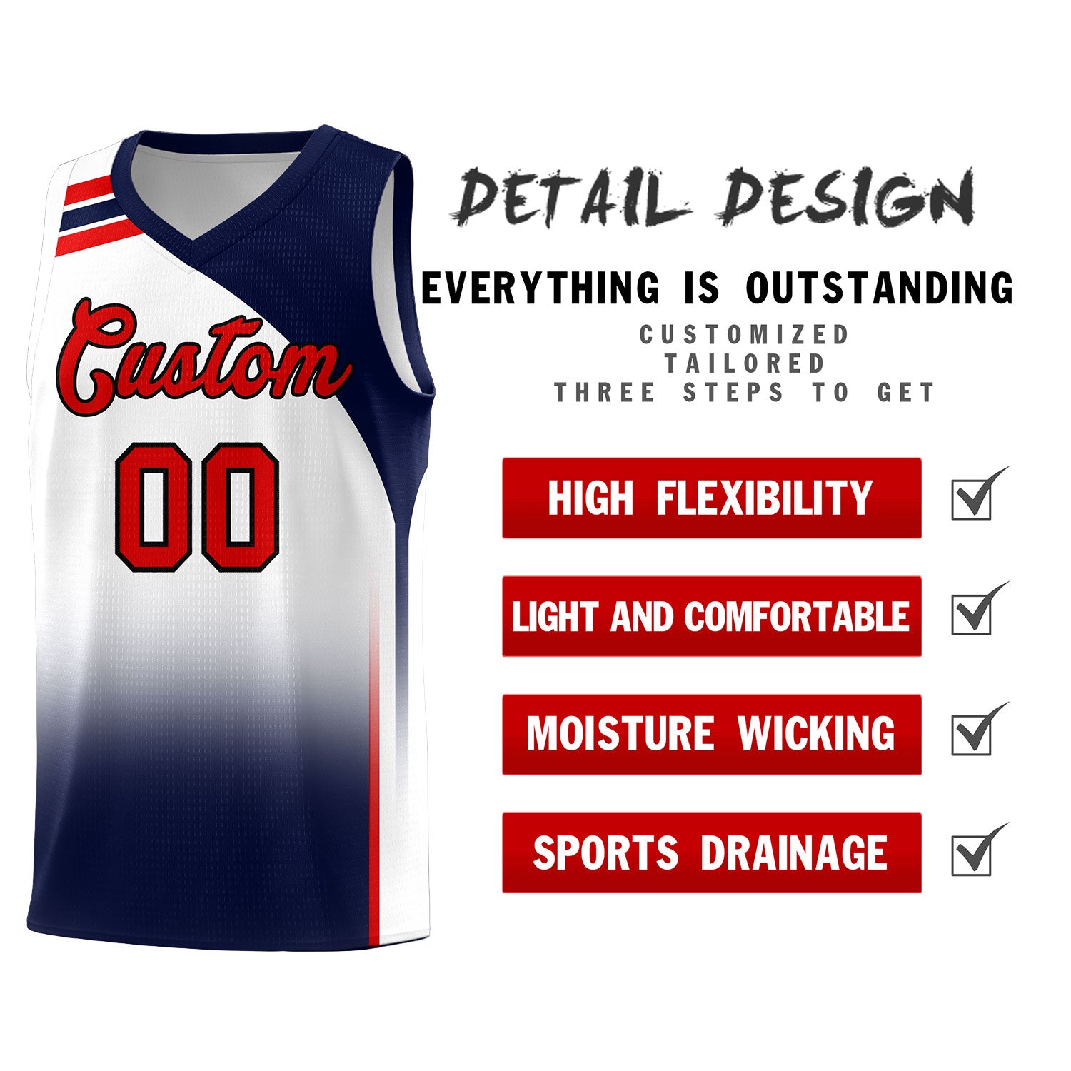 Custom White Navy Gradient Fashion Sets Sports Uniform Basketball Jersey