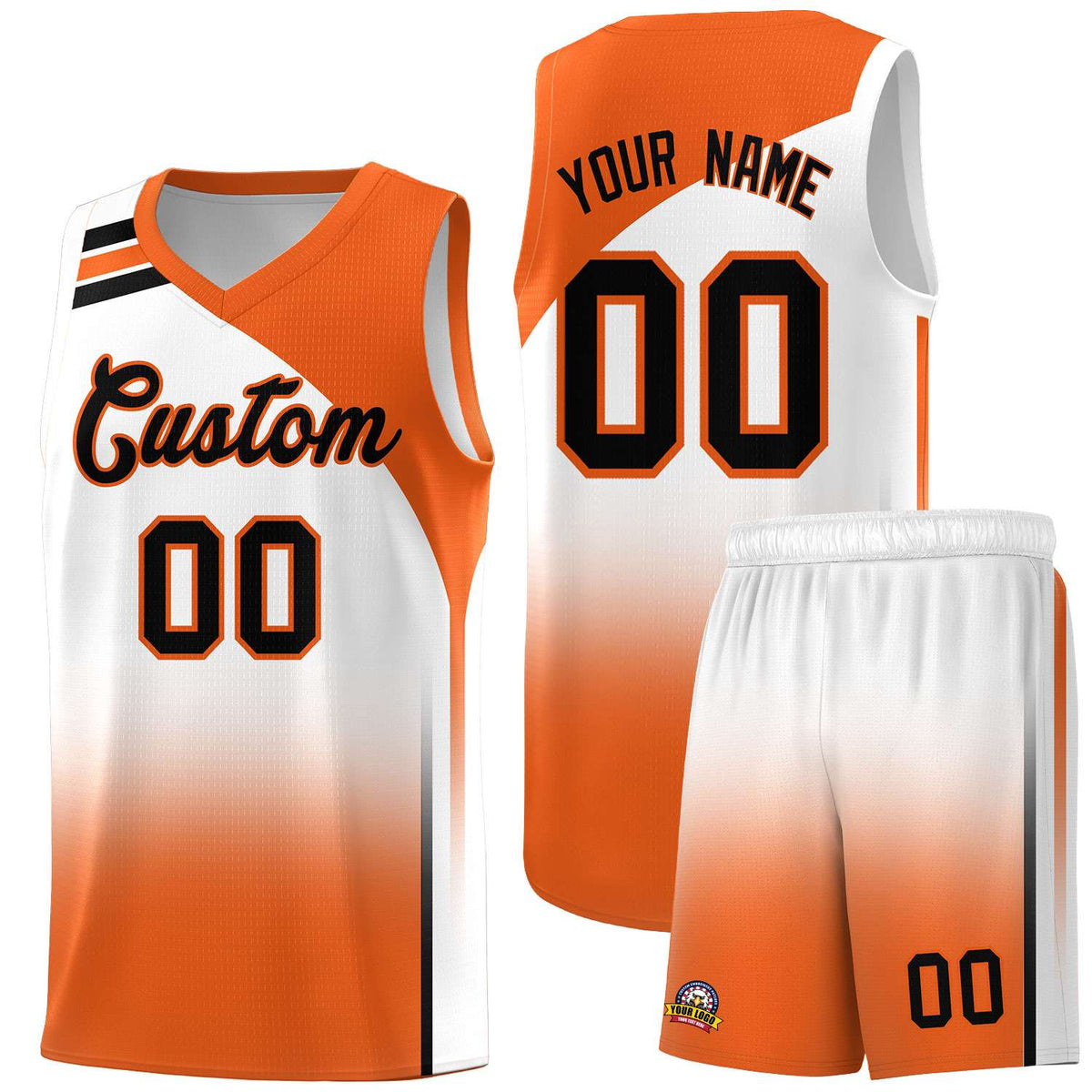 Custom White Orange Gradient Fashion Sets Sports Uniform Basketball Jersey