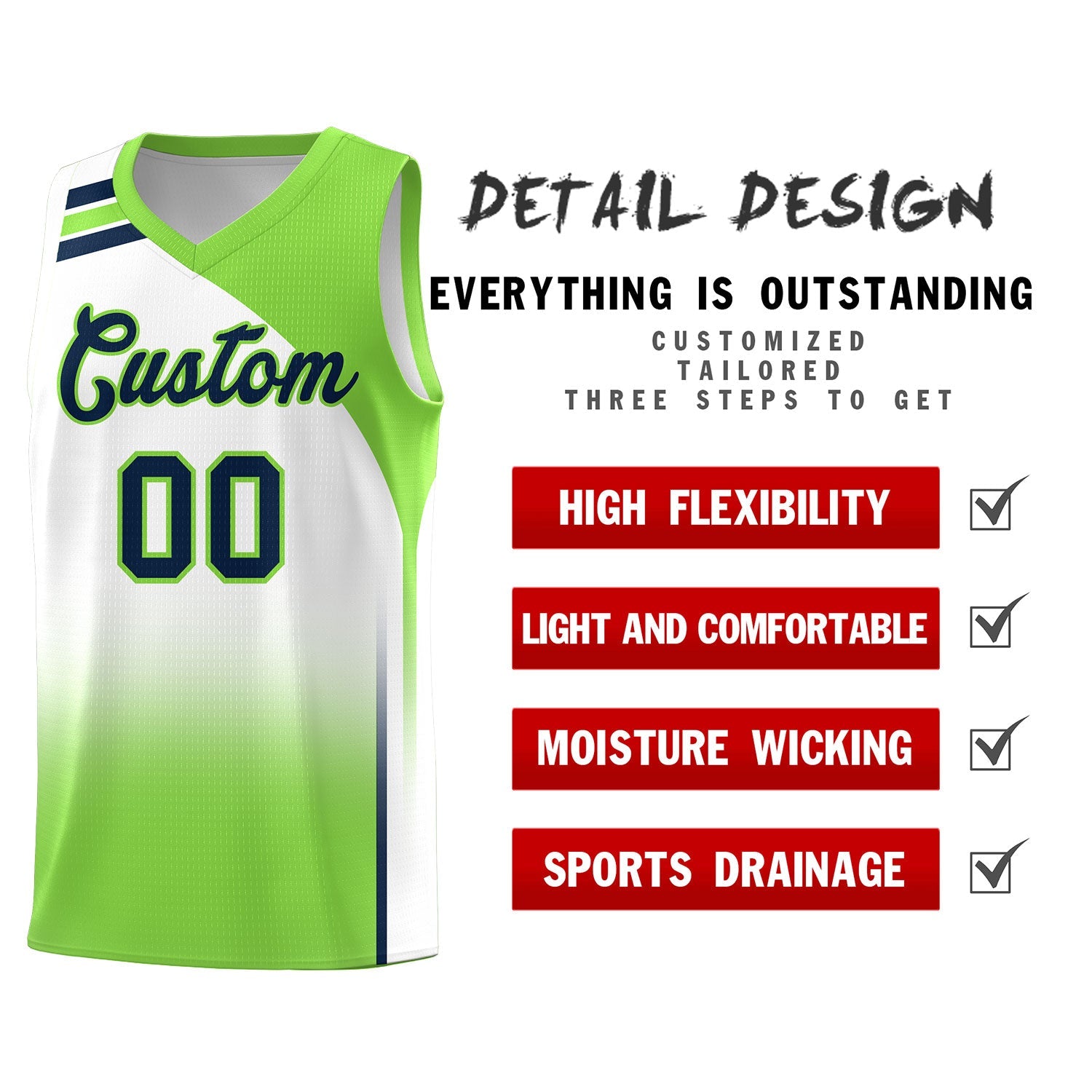 Custom White Fluorescent Green Gradient Fashion Sets Sports Uniform Basketball Jersey