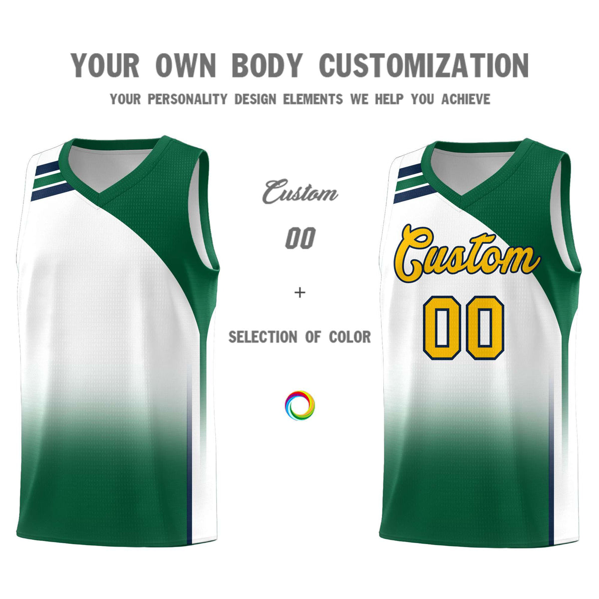 Custom White Kelly Green Gradient Fashion Sets Sports Uniform Basketball Jersey
