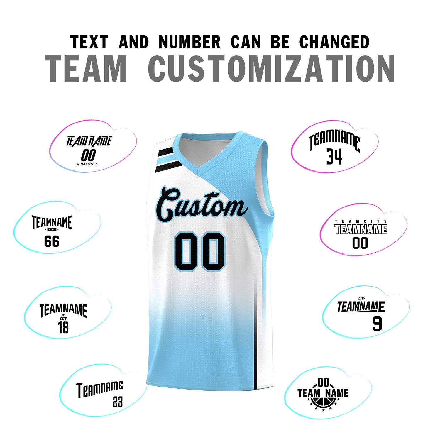 Custom Light Blue White Gradient Fashion Sets Sports Uniform Basketball Jersey