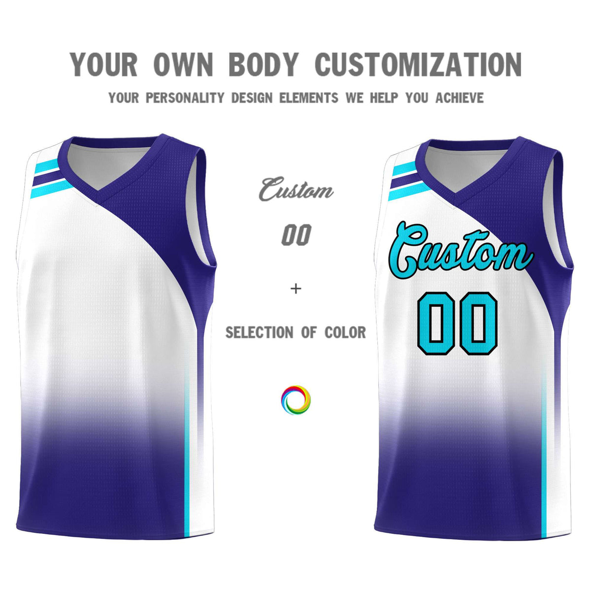 Custom White Royal Gradient Fashion Sets Sports Uniform Basketball Jersey