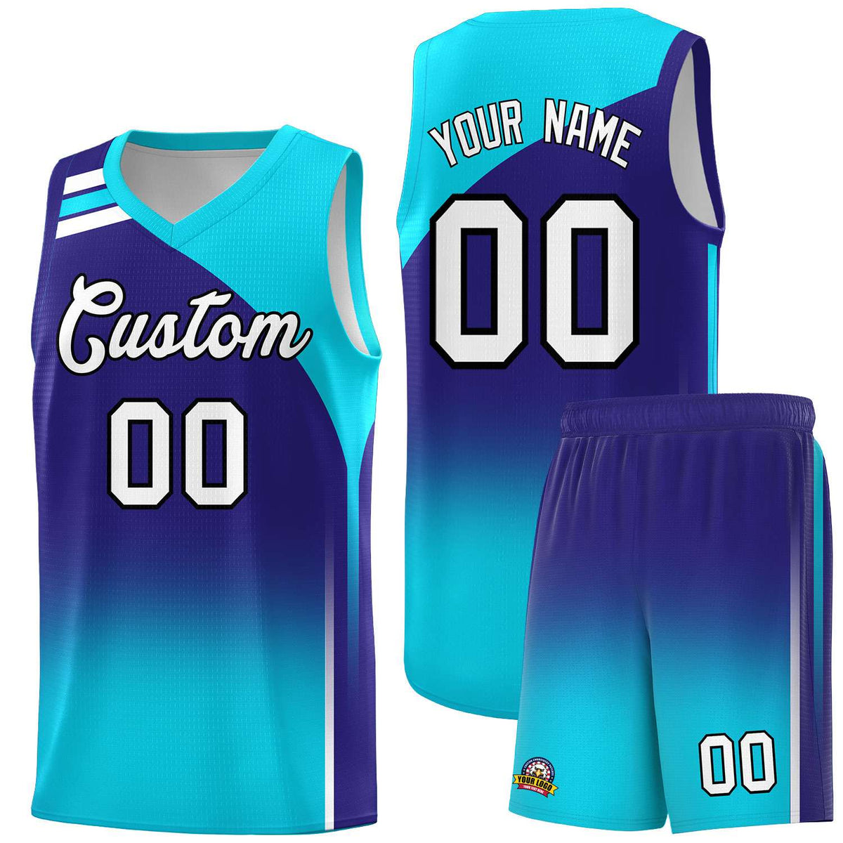 Custom Royal Sky Blue Gradient Fashion Sets Sports Uniform Basketball Jersey