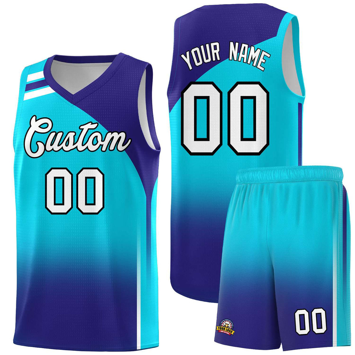 Custom Sky Blue Royal Gradient Fashion Sets Sports Uniform Basketball Jersey