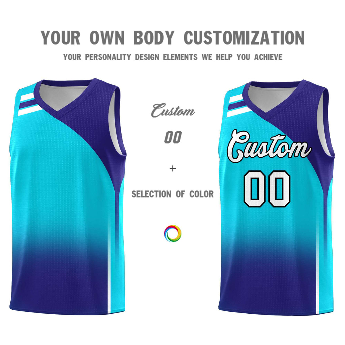 Custom Sky Blue Royal Gradient Fashion Sets Sports Uniform Basketball Jersey