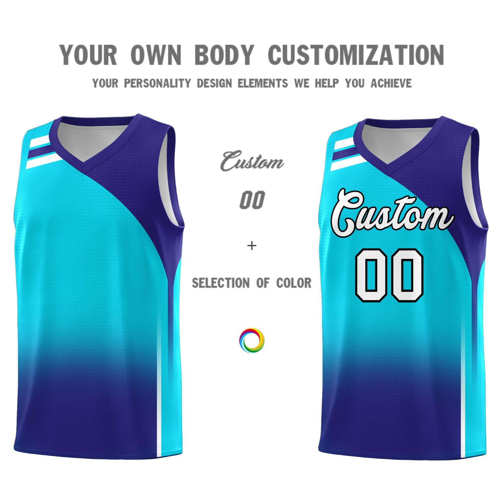 Custom Sky Blue Royal Gradient Fashion Sets Sports Uniform Basketball Jersey